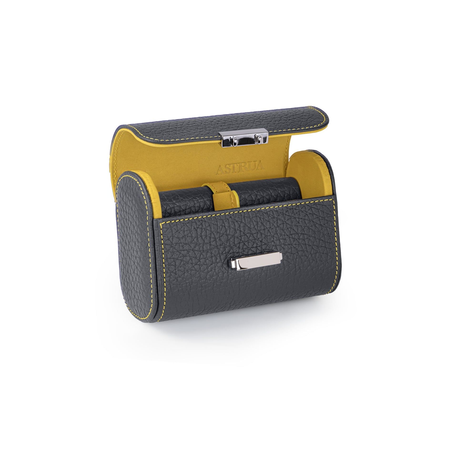 Scatola Del Tempo Pochette 2 Posti Pelle Grana Dollaro/Nabuk Asfalto Int. Giallo Edizione Astrua  POCHETTE2