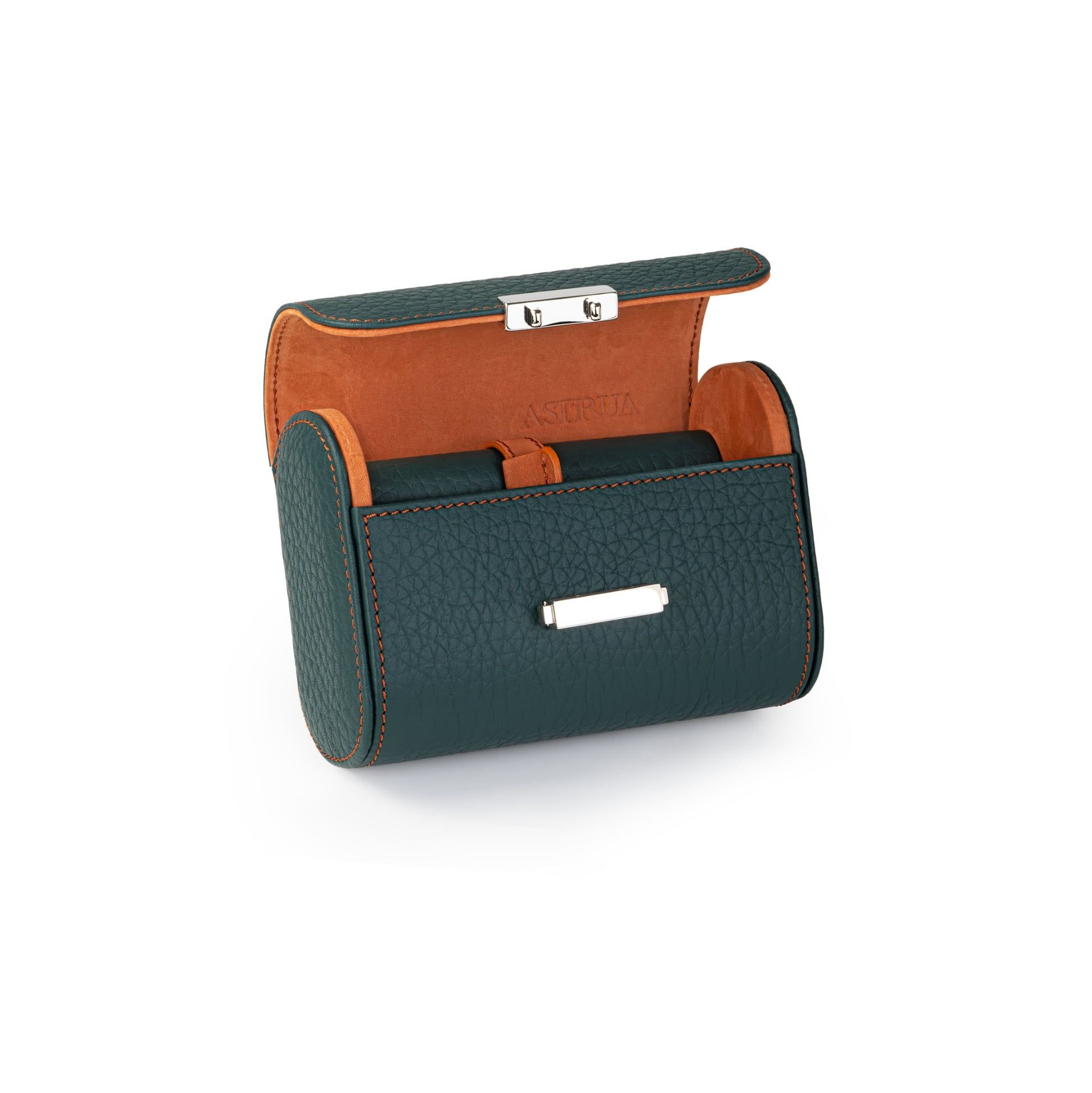 SCATOLA DEL TEMPO Pochette 2 Posti Pelle Grana Dollaro/Nabuk Bottiglia Int. Ruggine Edizione Astrua  POCHETTE2