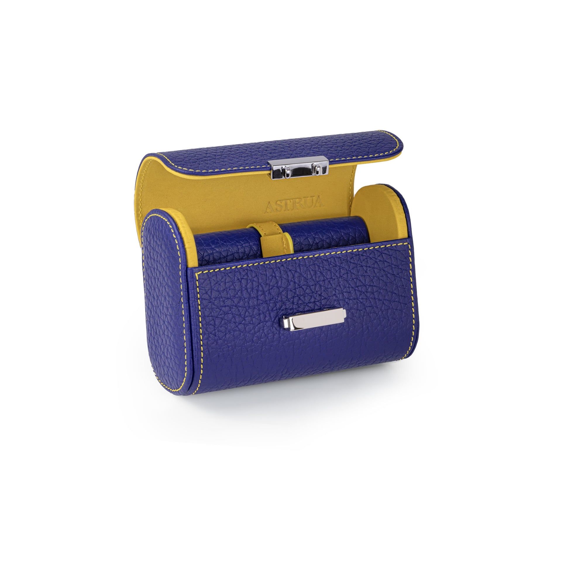 Scatola Del Tempo Pochette 2 Posti Pelle Grana Dollaro/Nabuk Blu Elettrico Int. Giallo Edizione Astrua  POCHETTE2