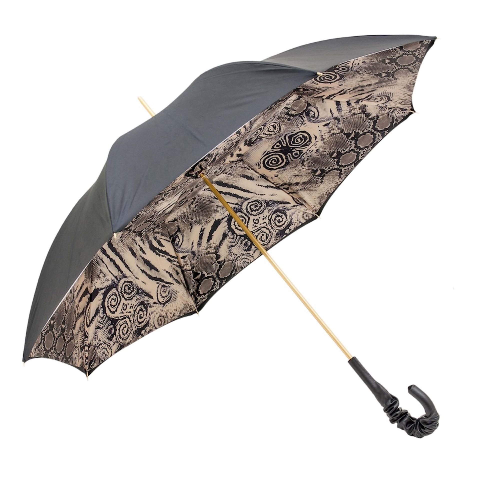 PASOTTI Ombrello Da Donna Animal Nero Interno Fantasia Serpente  189*34*55651-93*A35