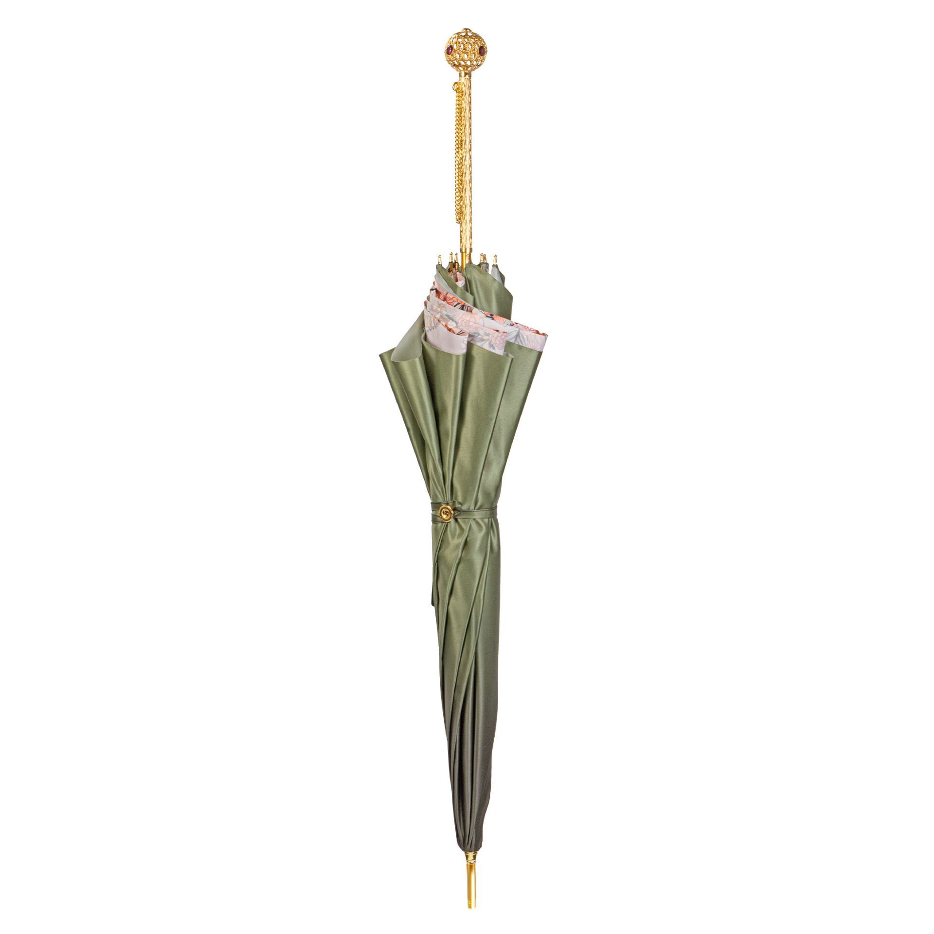PASOTTI Ombrello Da Donna Classic Sfumato Verde Scuro Interno Floreale  189*21284-19*9A057/6*A12
