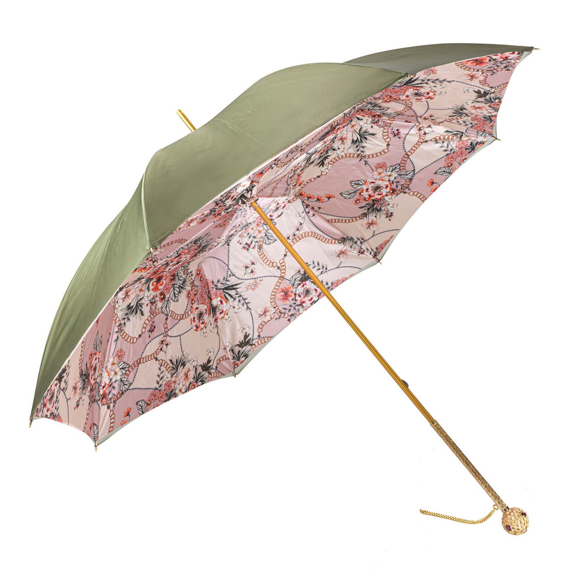 PASOTTI Ombrello Da Donna Classic Sfumato Verde Scuro Interno Floreale  189*21284-19*9A057/6*A12