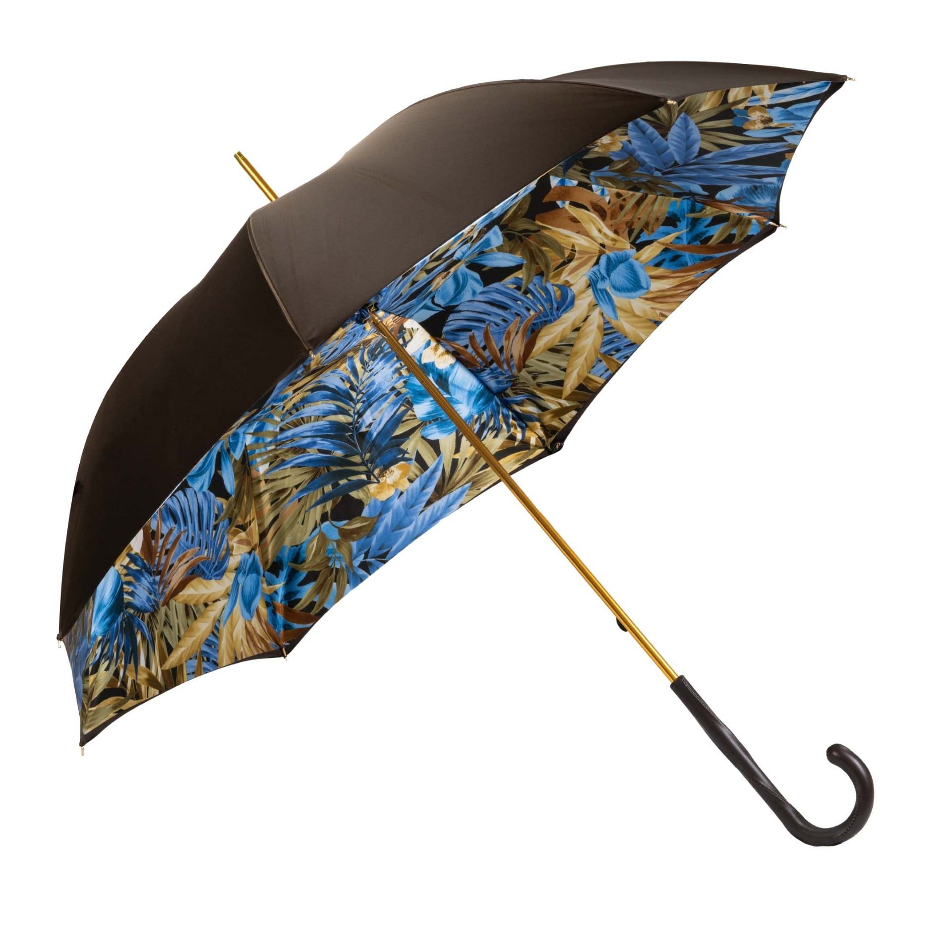 PASOTTI Ombrello Da Donna Classic Brown Interno Foliage Azzurro/Ocra  189*30*587586-6*Z16