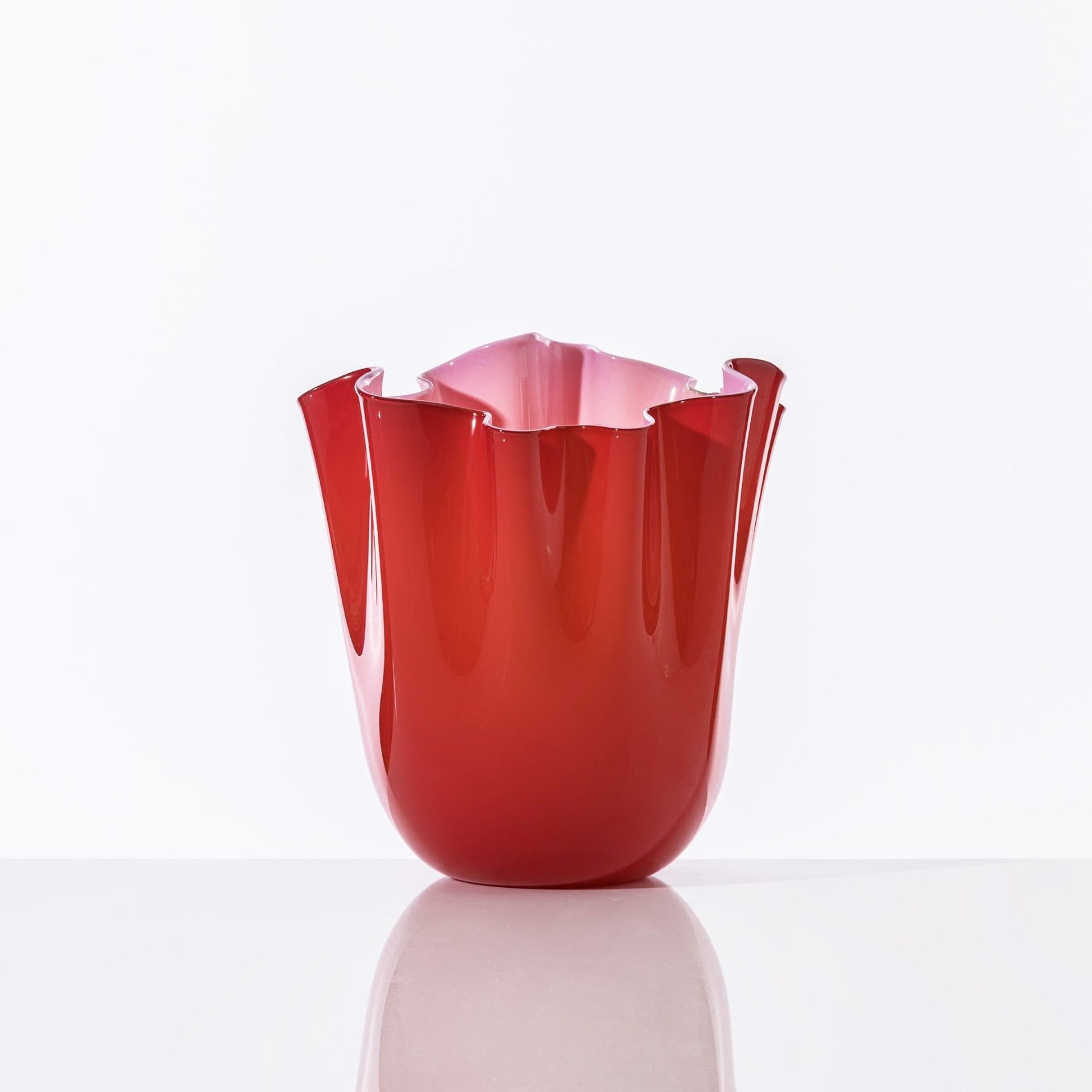 VENINI Vaso Fazzoletto Medium Rosso/Rosa Opaco 20CM – H 24CM 700.02