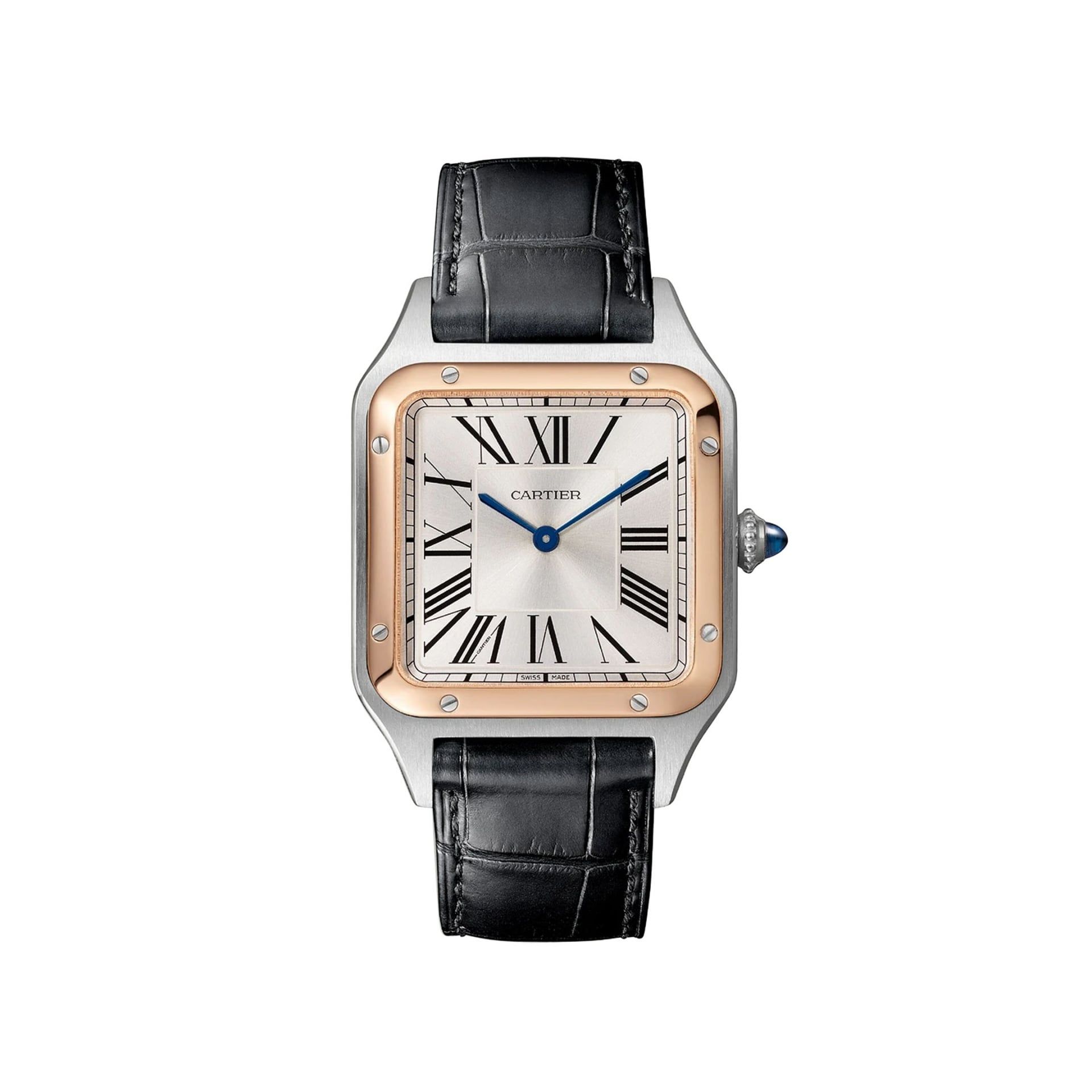 CARTIER Santos-Dumont Modello Grande, Oro Rosa E Acciaio, Pelle 43,5 X 31,4 MM W2SA0037