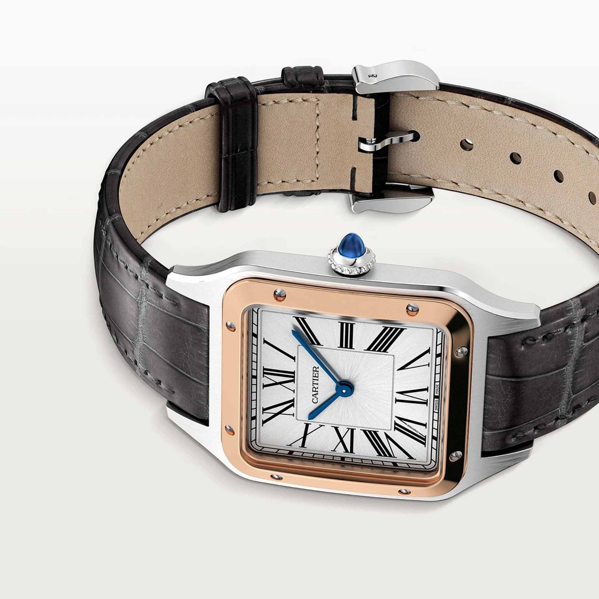 CARTIER Santos-Dumont Modello Grande, Oro Rosa E Acciaio, Pelle 43,5 X 31,4 MM W2SA0037