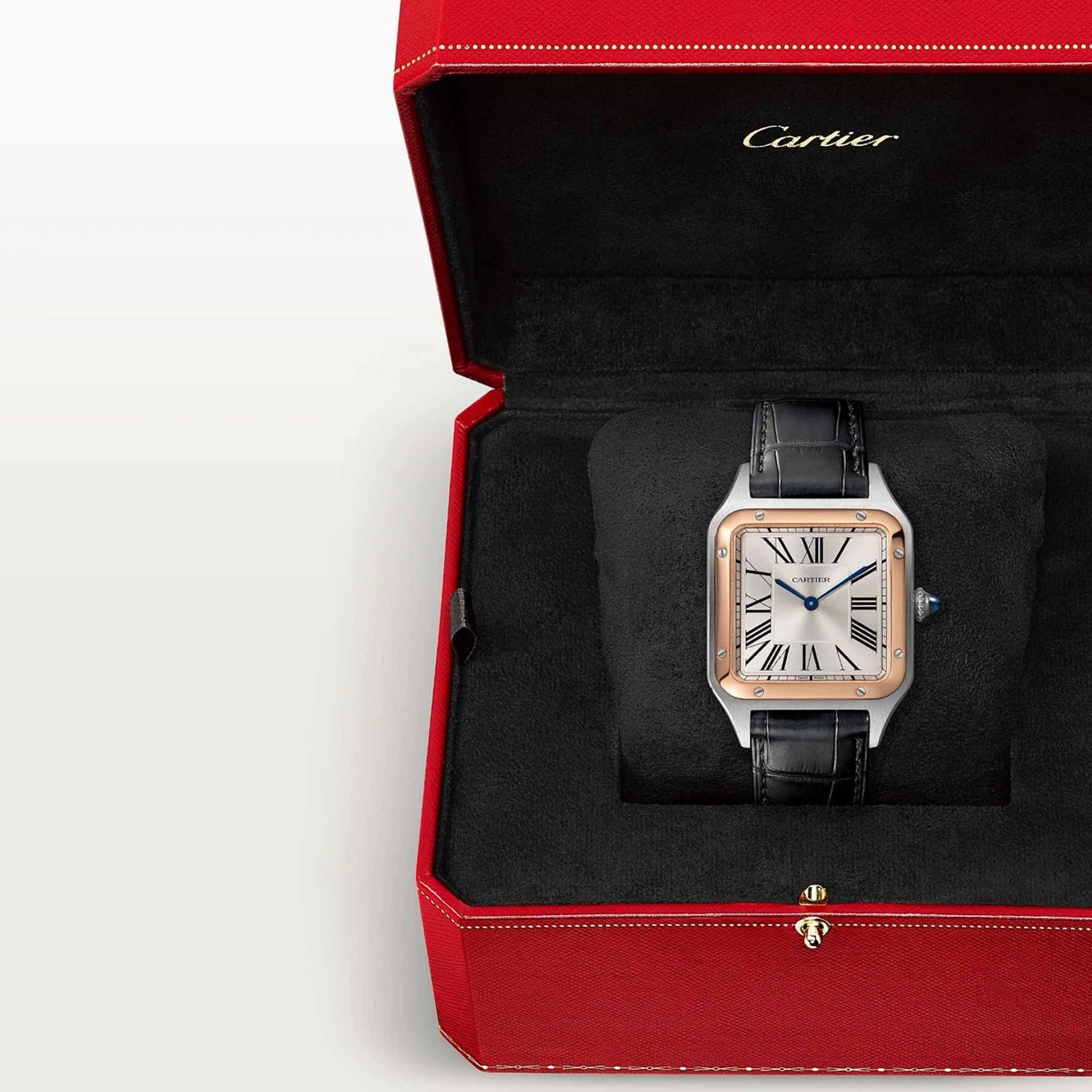 CARTIER Santos-Dumont Modello Grande, Oro Rosa E Acciaio, Pelle 43,5 X 31,4 MM W2SA0037