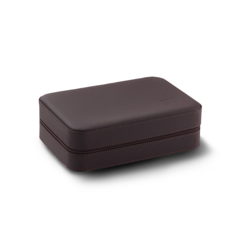 SCATOLA DEL TEMPO Portaorologi Da Viaggio 6 Posti Pelle Grana Dollaro Cioccolato  
