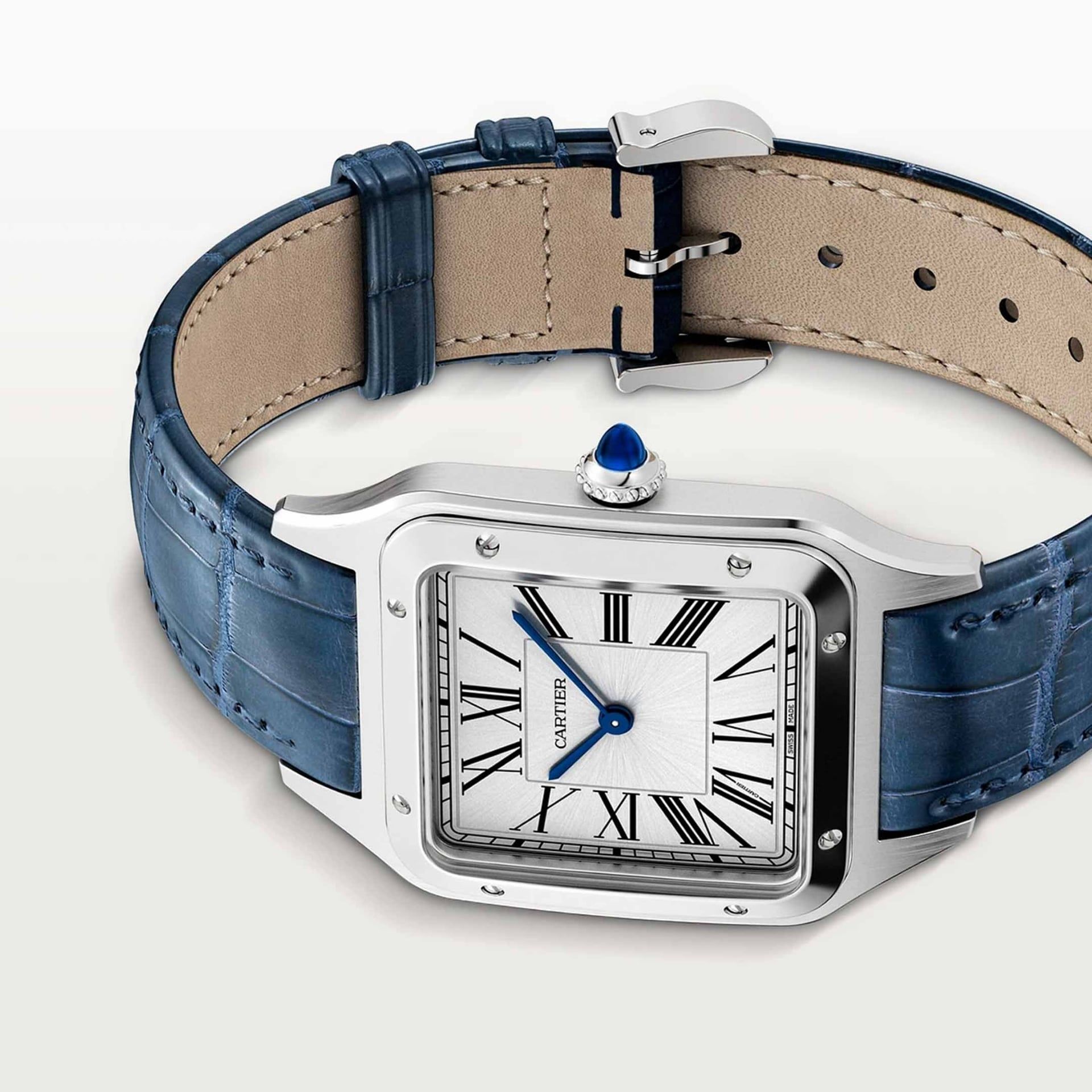 CARTIER Santos-Dumont Modello Grande, Acciaio, Pelle 43,5 X 31,4 MM WSSA0085