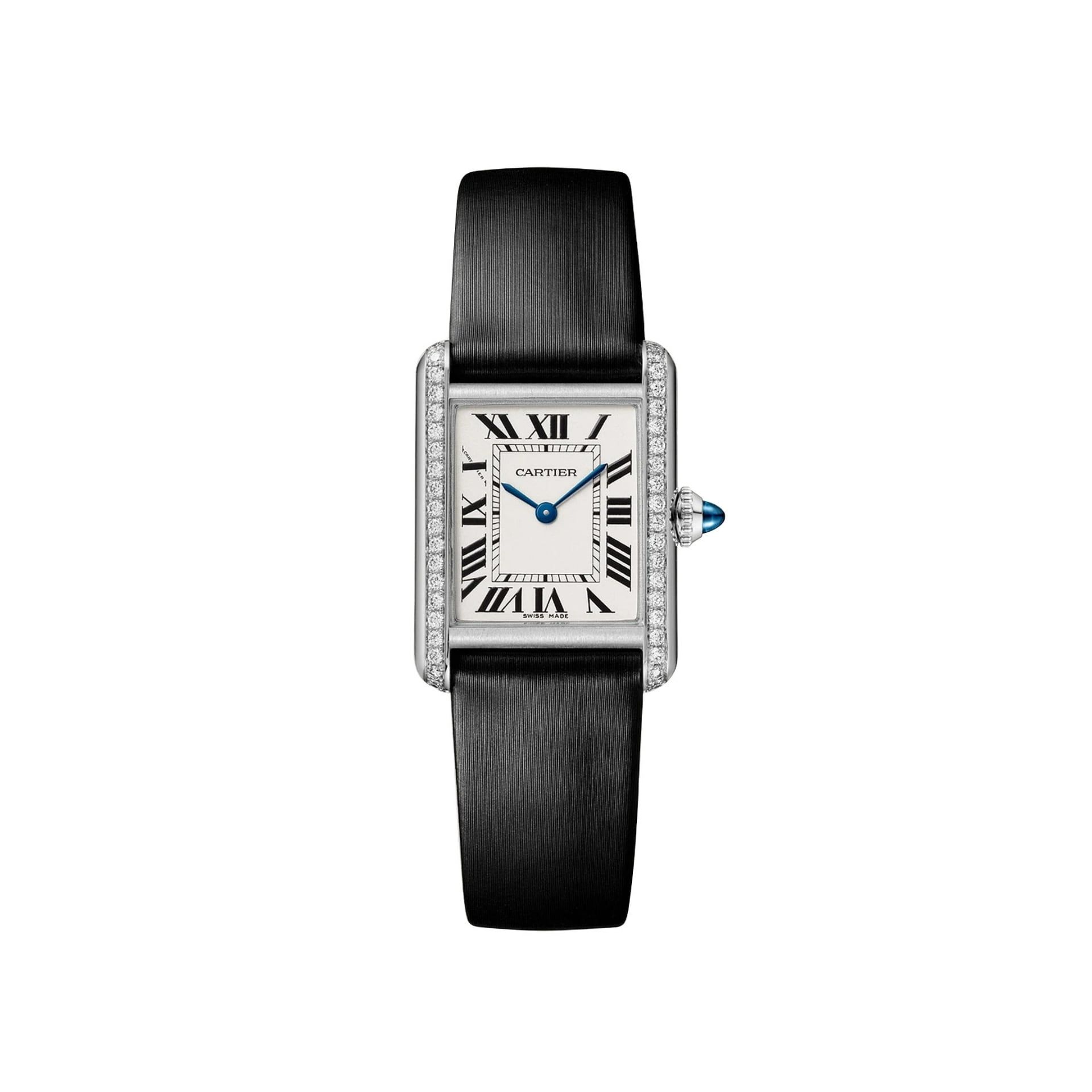 CARTIER Tank Must De Cartier Modello Piccolo, Acciaio, Diamanti, Pelle 29.5 X 22  MM W4TA0031