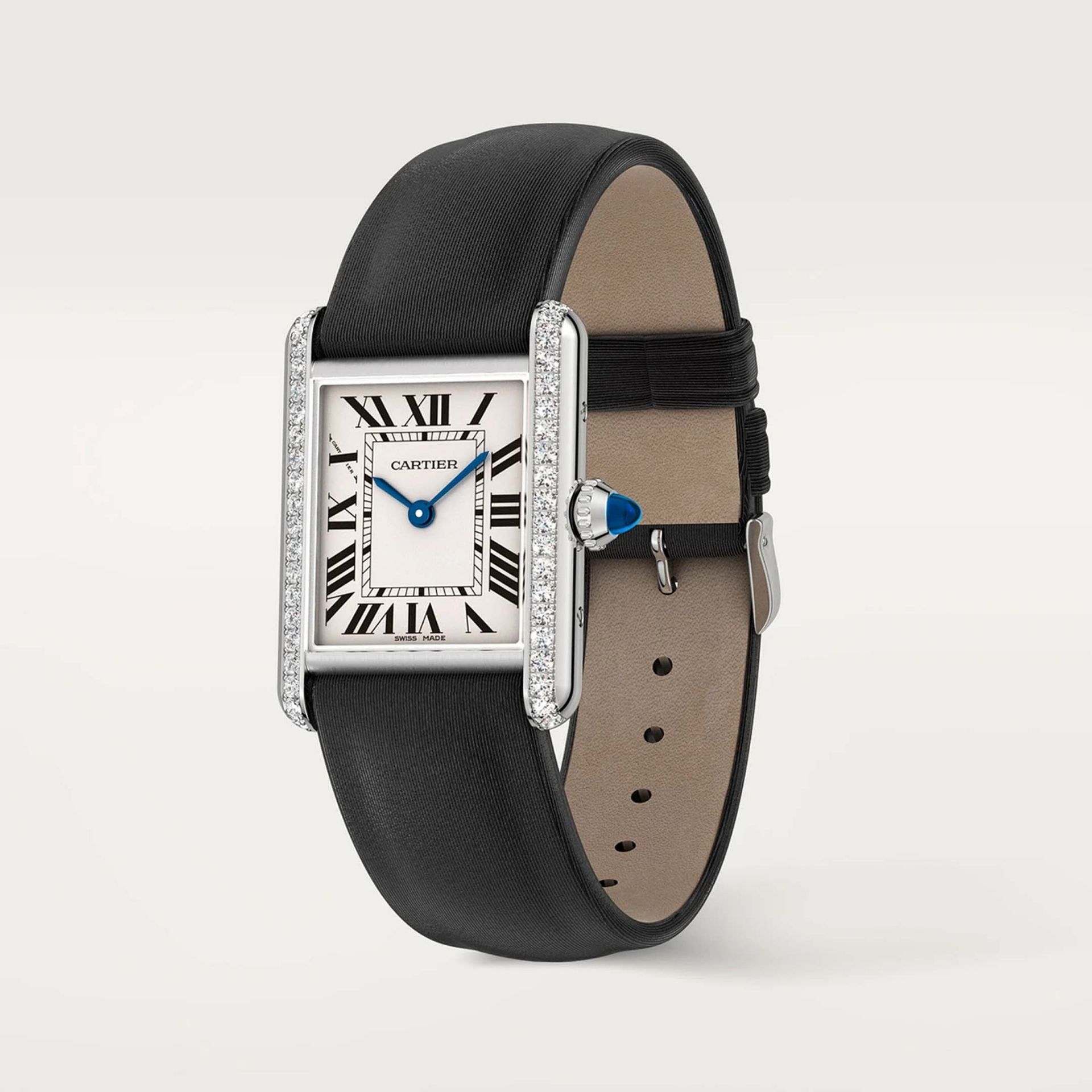 CARTIER Tank Must De Cartier Modello Piccolo, Acciaio, Diamanti, Pelle 29.5 X 22  MM W4TA0031