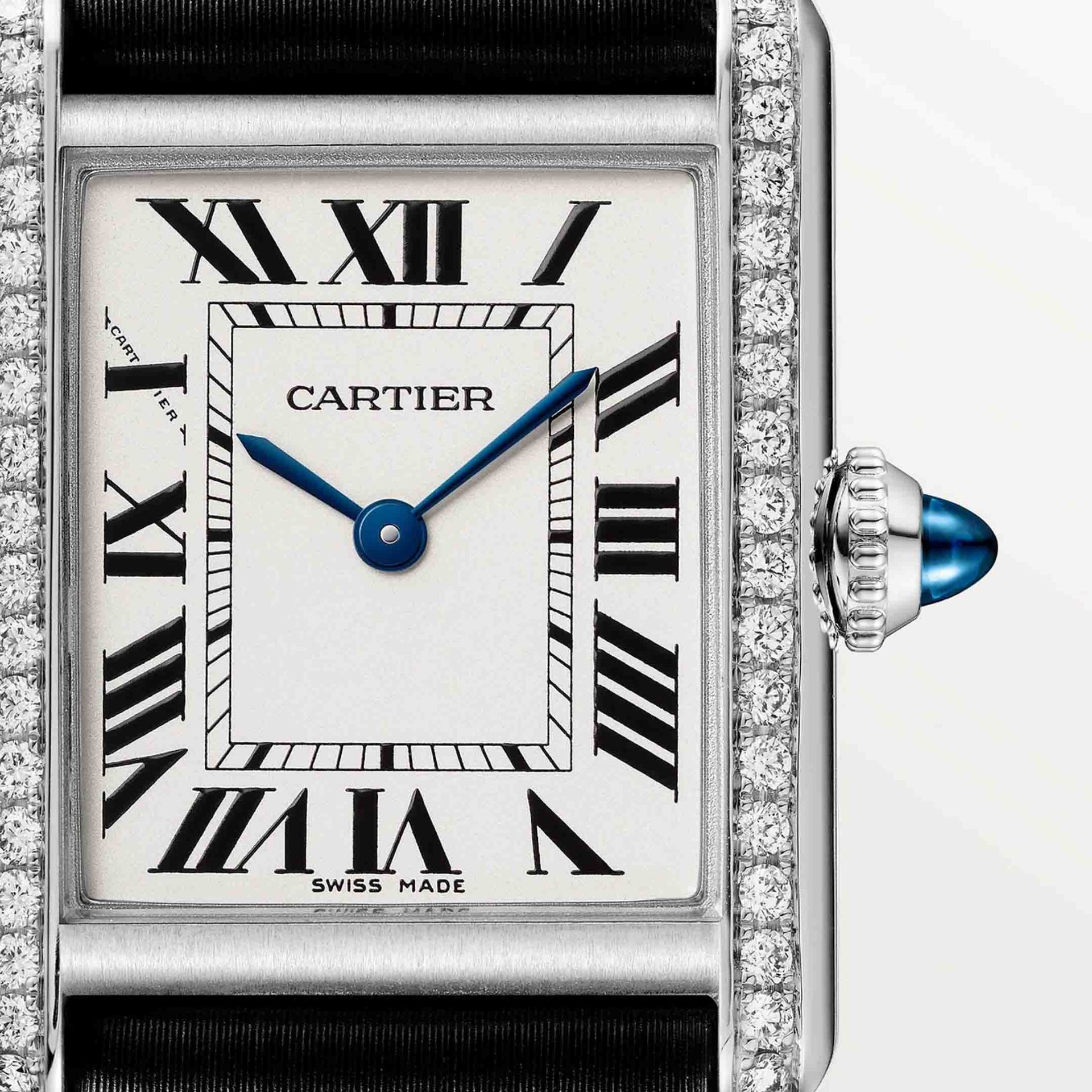 CARTIER Tank Must De Cartier Modello Piccolo, Acciaio, Diamanti, Pelle 29.5 X 22  MM W4TA0031