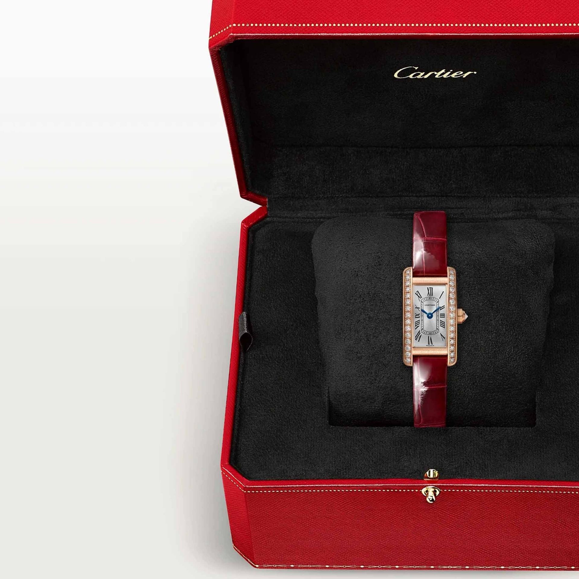 CARTIER Tank Américaine Modello Mini, Oro Rosa, Diamanti, Pelle 28 x 15,2 MM WJTA0058