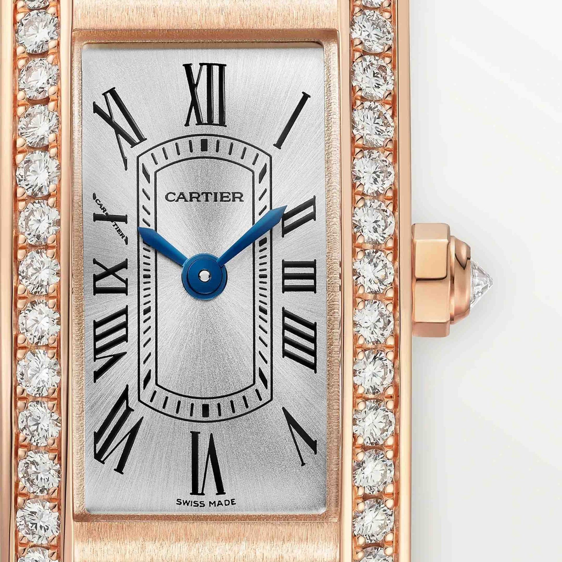 CARTIER Tank Américaine Modello Mini, Oro Rosa, Diamanti, Pelle 28 x 15,2 MM WJTA0058