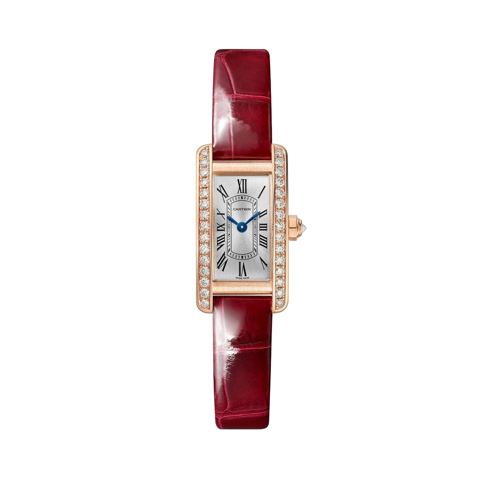 CARTIER Tank Américaine Modello Mini, Oro Rosa, Diamanti, Pelle 28 x 15,2 MM WJTA0058