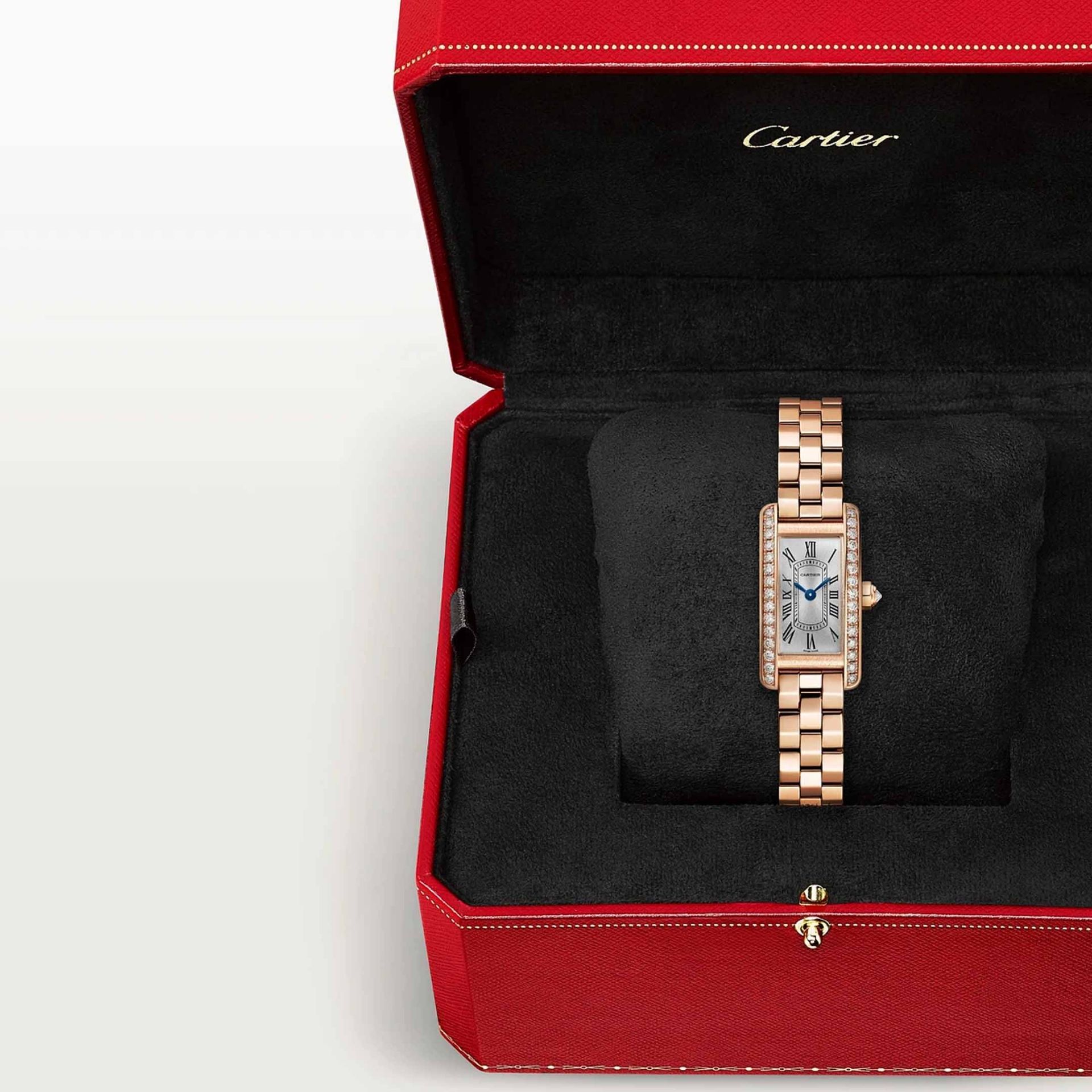 CARTIER Tank Américaine Modello Mini, Oro Rosa, Diamanti 28 x 15.2 MM WJTA0057