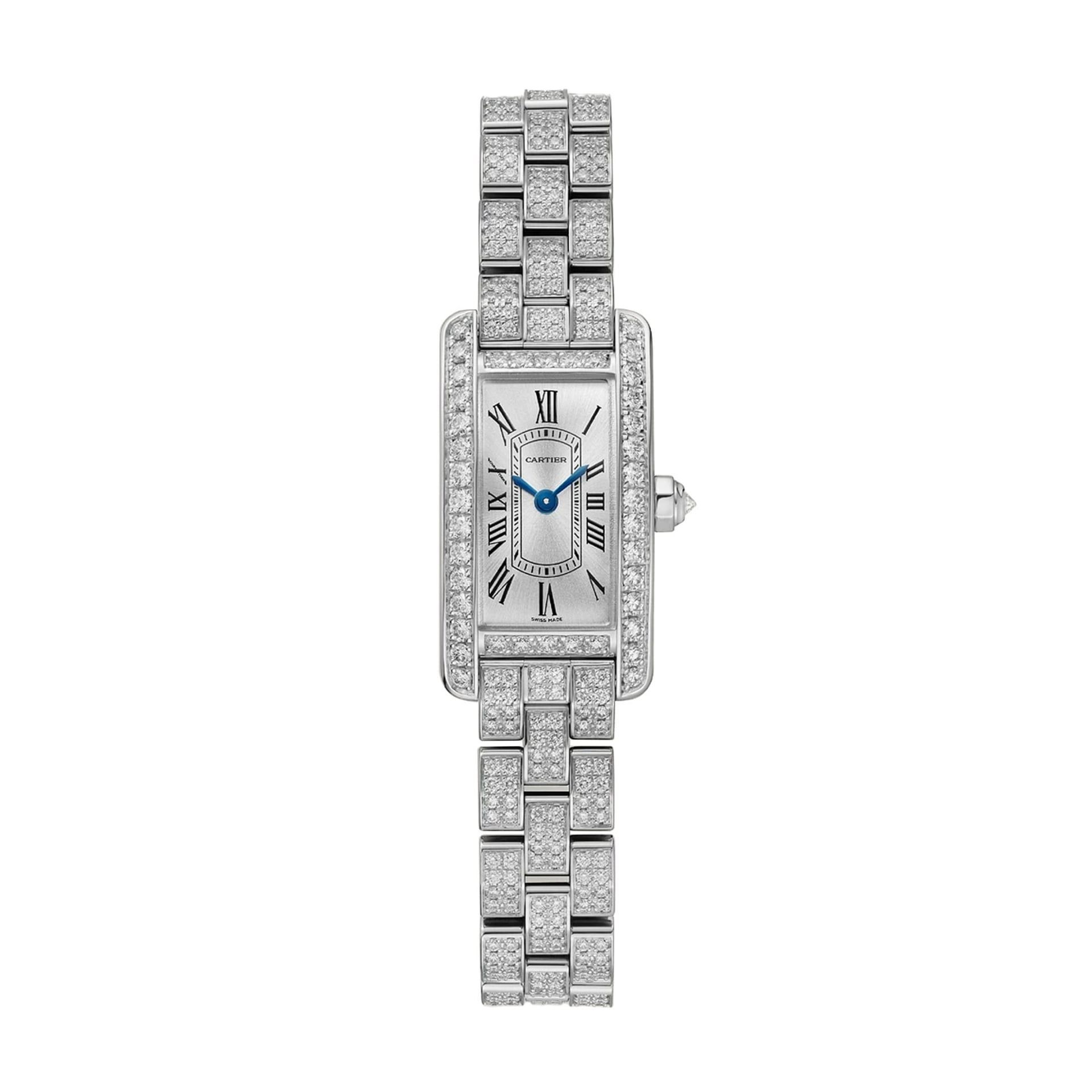 CARTIER Tank Américaine Modello Mini, Oro Bianco, Diamanti 28 x 15,2 MM WJTA0060