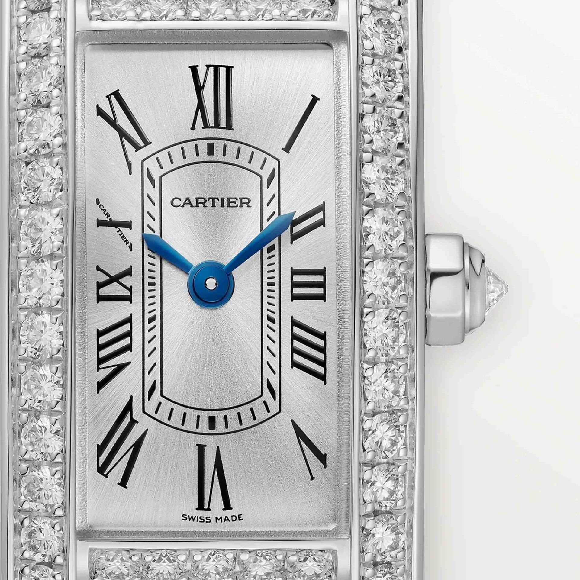 CARTIER Tank Américaine Modello Mini, Oro Bianco, Diamanti 28 x 15,2 MM WJTA0060