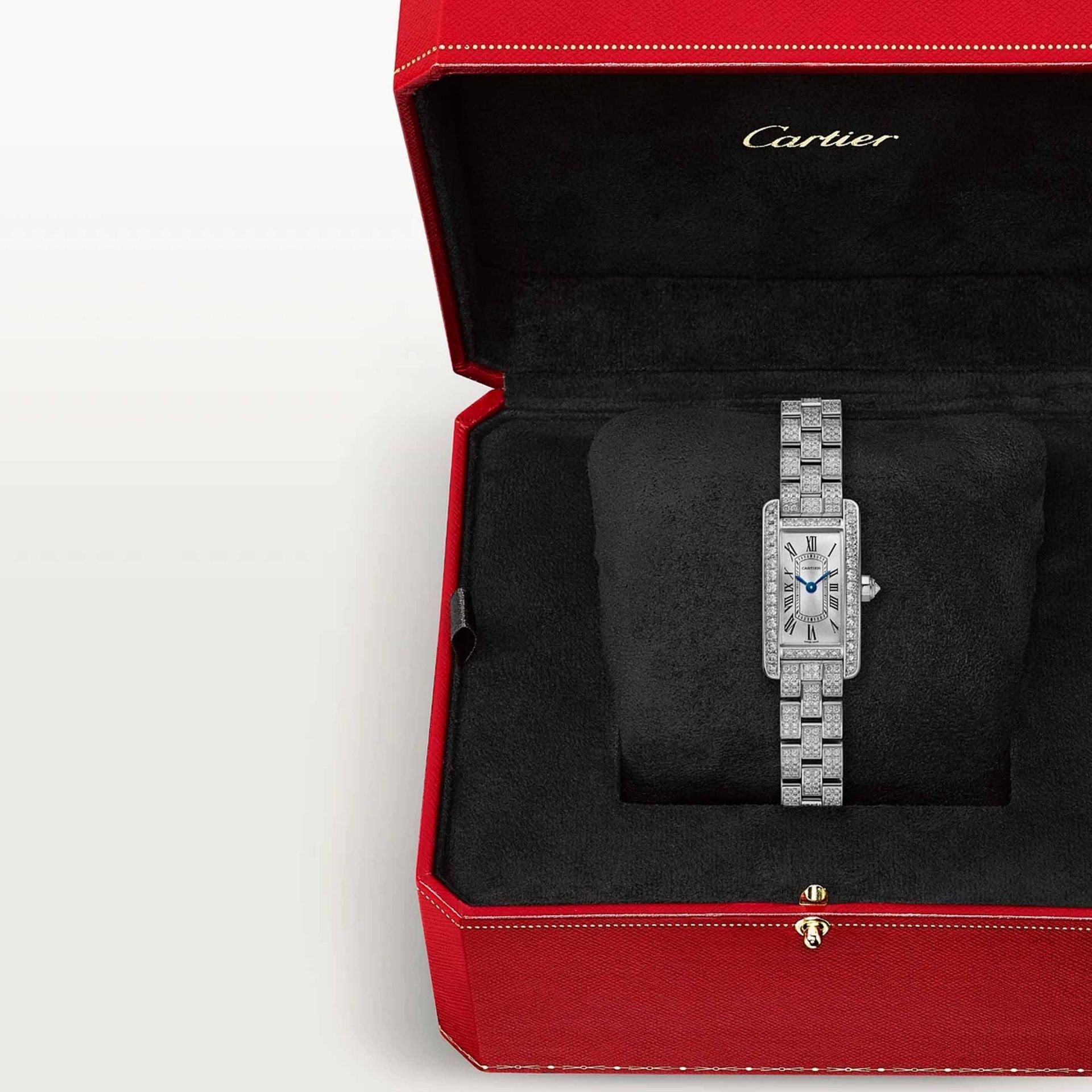 CARTIER Tank Américaine Modello Mini, Oro Bianco, Diamanti 28 x 15,2 MM WJTA0060