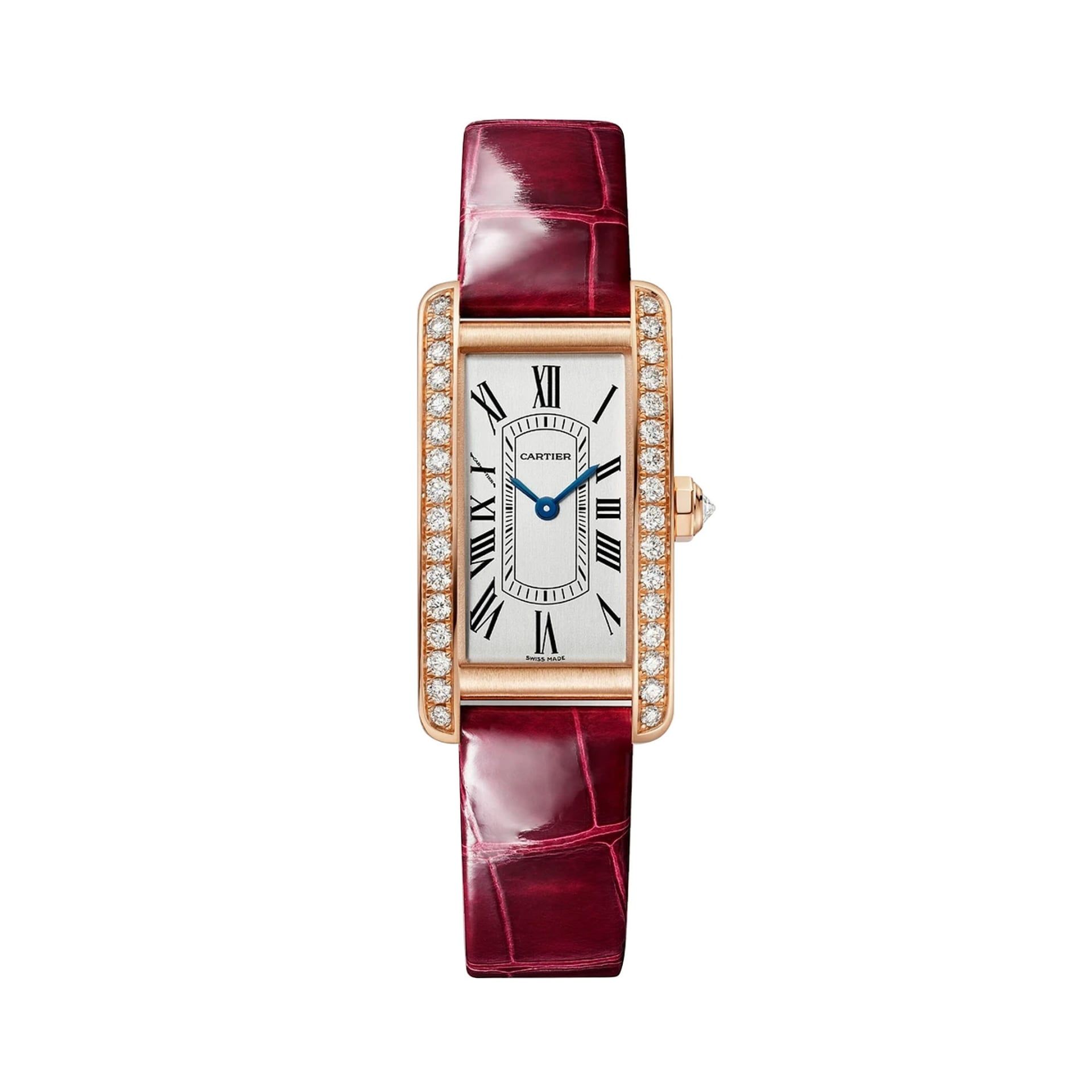 CARTIER Tank Américaine Modello Piccolo, Oro Rosa, Diamanti, Pelle 35,4 X 19,4 MM WJTA0059
