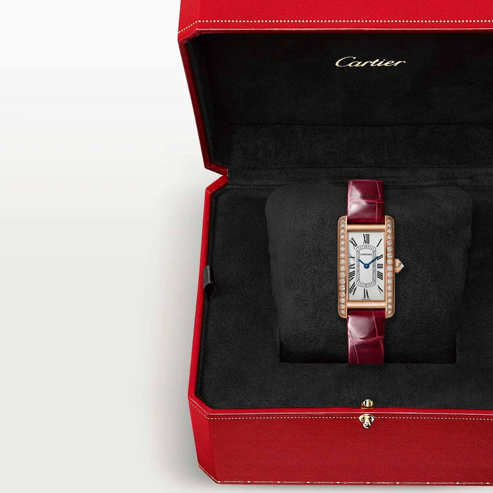 CARTIER Tank Américaine Modello Piccolo, Oro Rosa, Diamanti, Pelle 35,4 X 19,4 MM WJTA0059