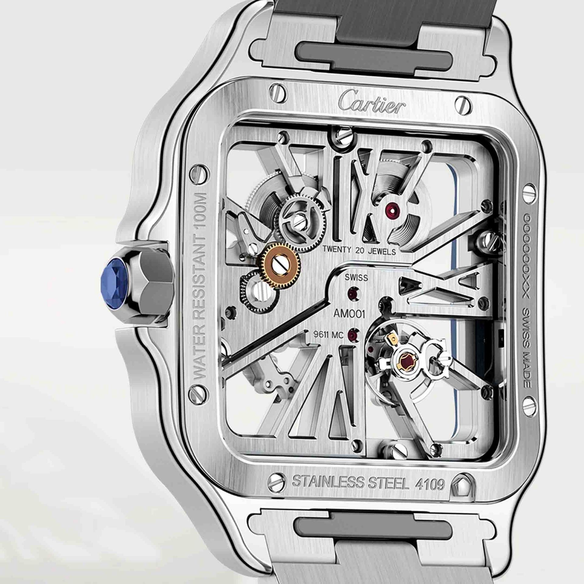 CARTIER Santos De Cartier Scheletrato Modello Grande, Acciaio 39.8 MM WHSA0026