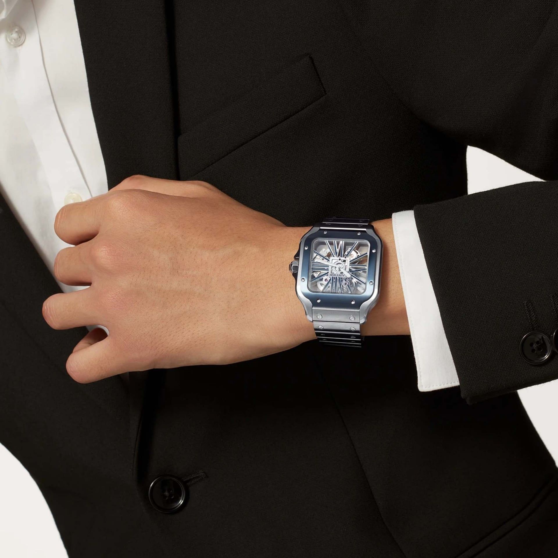 CARTIER Santos De Cartier Scheletrato Modello Grande, Acciaio 39.8 MM WHSA0026