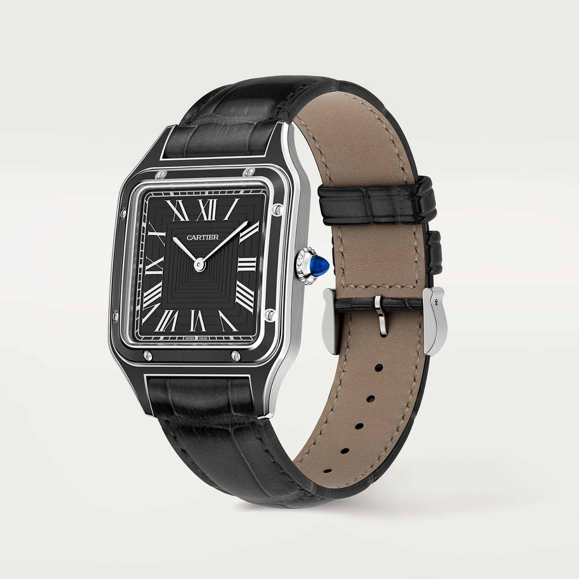 CARTIER Santos-Dumont Modello Grande, Acciaio, Pelle 43,5 X 31,4 MM WSSA0046