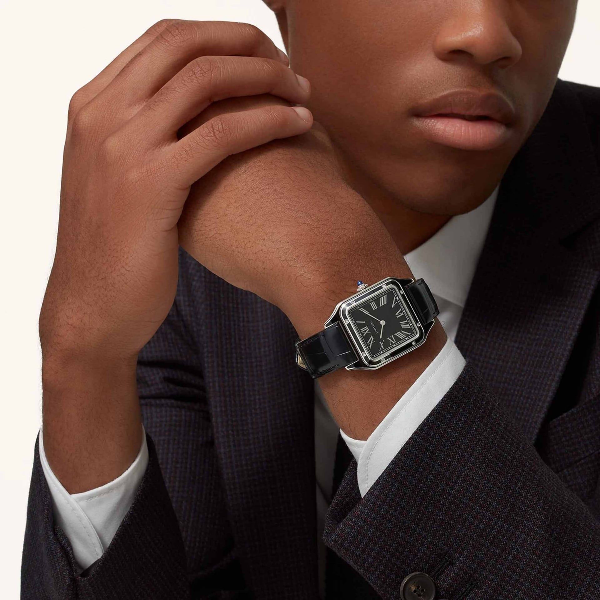 CARTIER Santos-Dumont Modello Grande, Acciaio, Pelle 43,5 X 31,4 MM WSSA0046