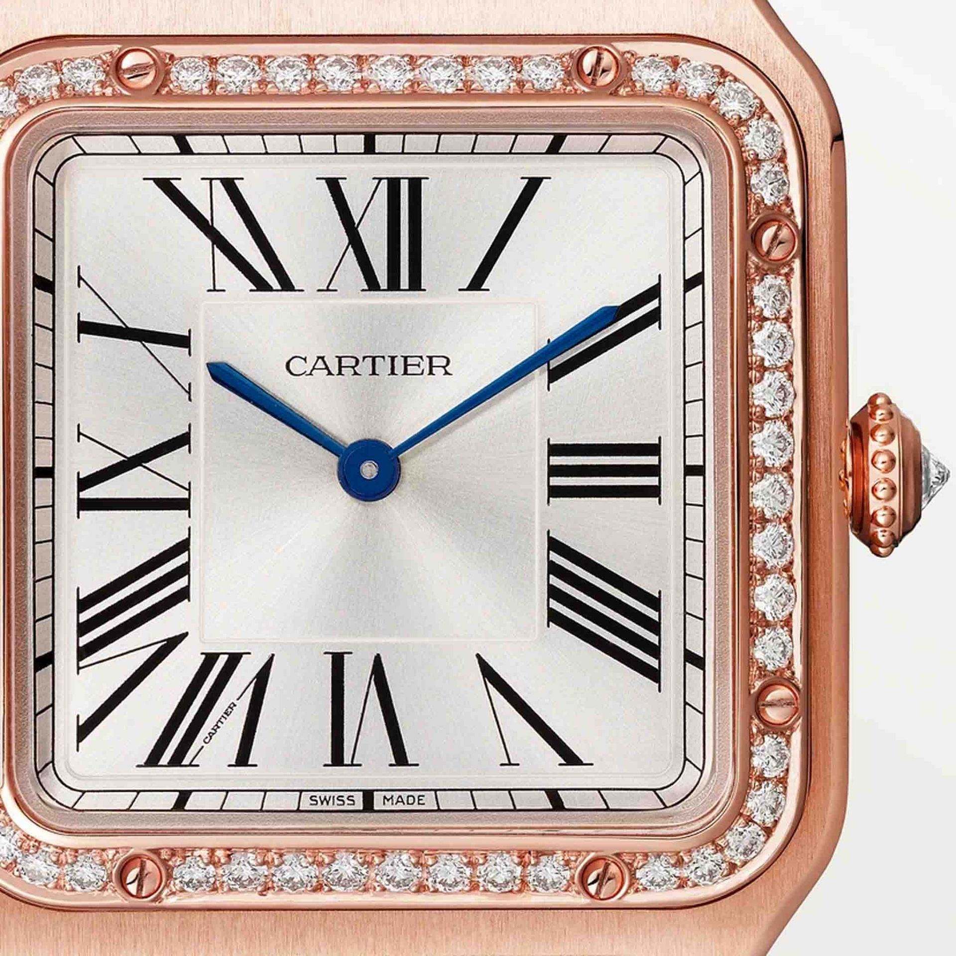 CARTIER Santos-Dumont Modello Grande, Oro Rosa, Diamanti, Pelle 43,5 X 31,4 MM WJSA0016