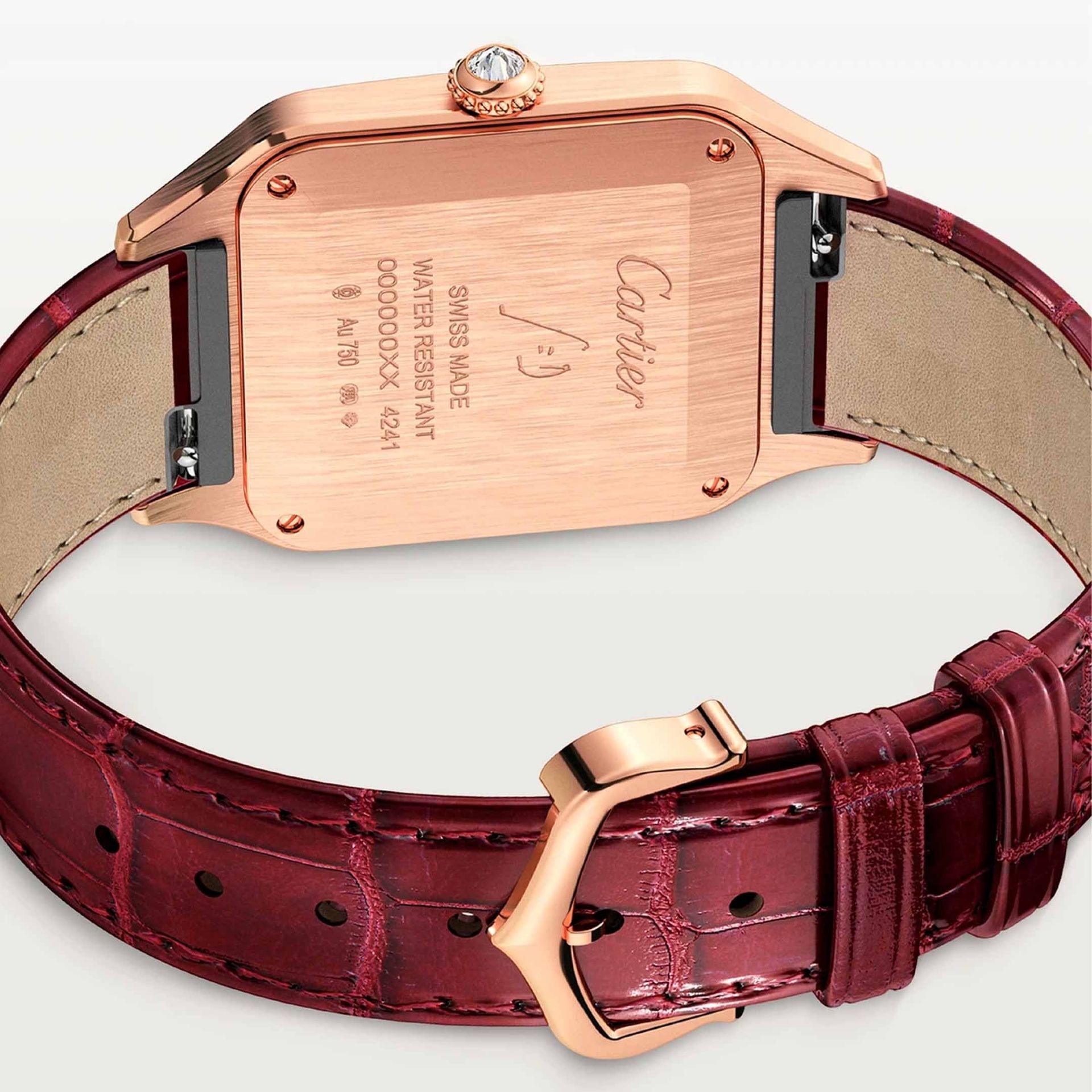 CARTIER Santos-Dumont Modello Grande, Oro Rosa, Diamanti, Pelle 43,5 X 31,4 MM WJSA0016