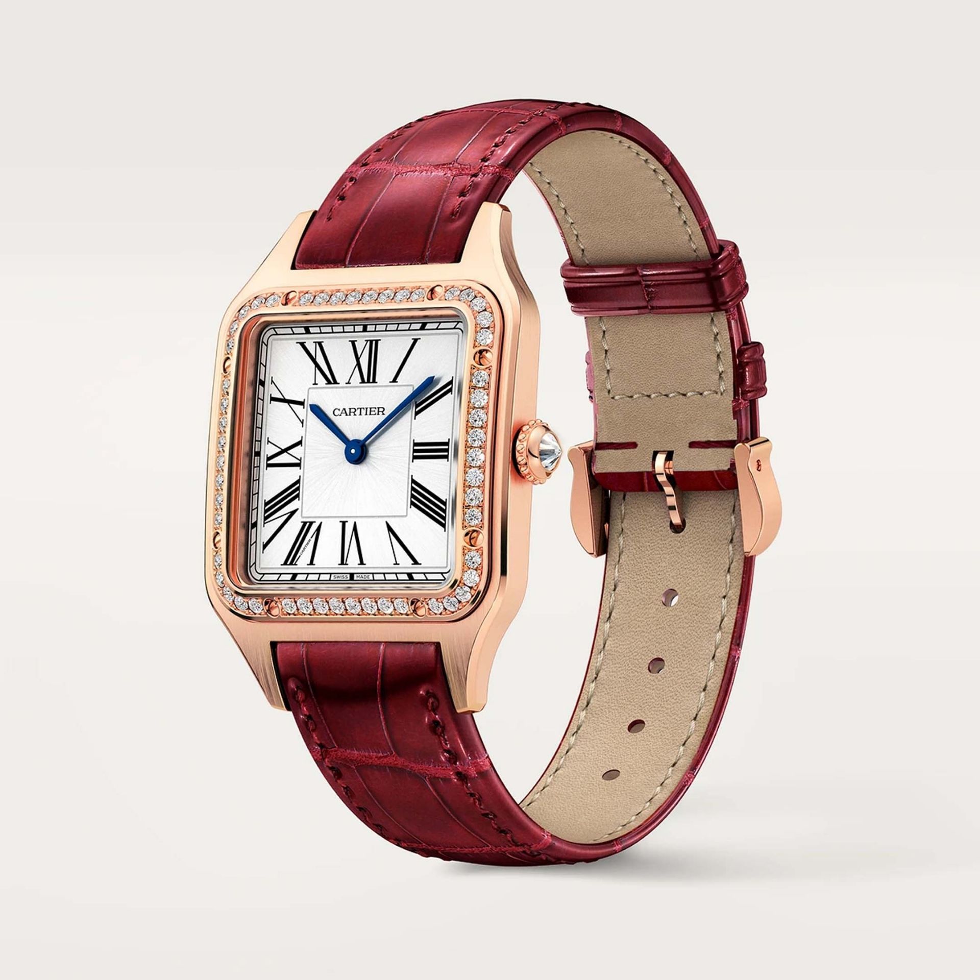 CARTIER Santos-Dumont Modello Grande, Oro Rosa, Diamanti, Pelle 43,5 X 31,4 MM WJSA0016