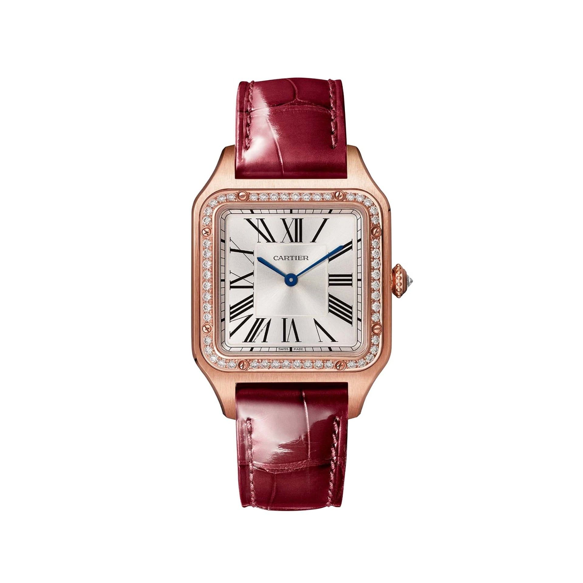 CARTIER Santos-Dumont Modello Grande, Oro Rosa, Diamanti, Pelle 43,5 X 31,4 MM WJSA0016