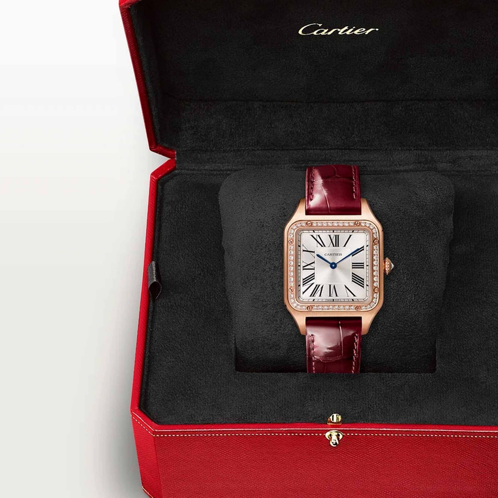 CARTIER Santos-Dumont Modello Grande, Oro Rosa, Diamanti, Pelle 43,5 X 31,4 MM WJSA0016