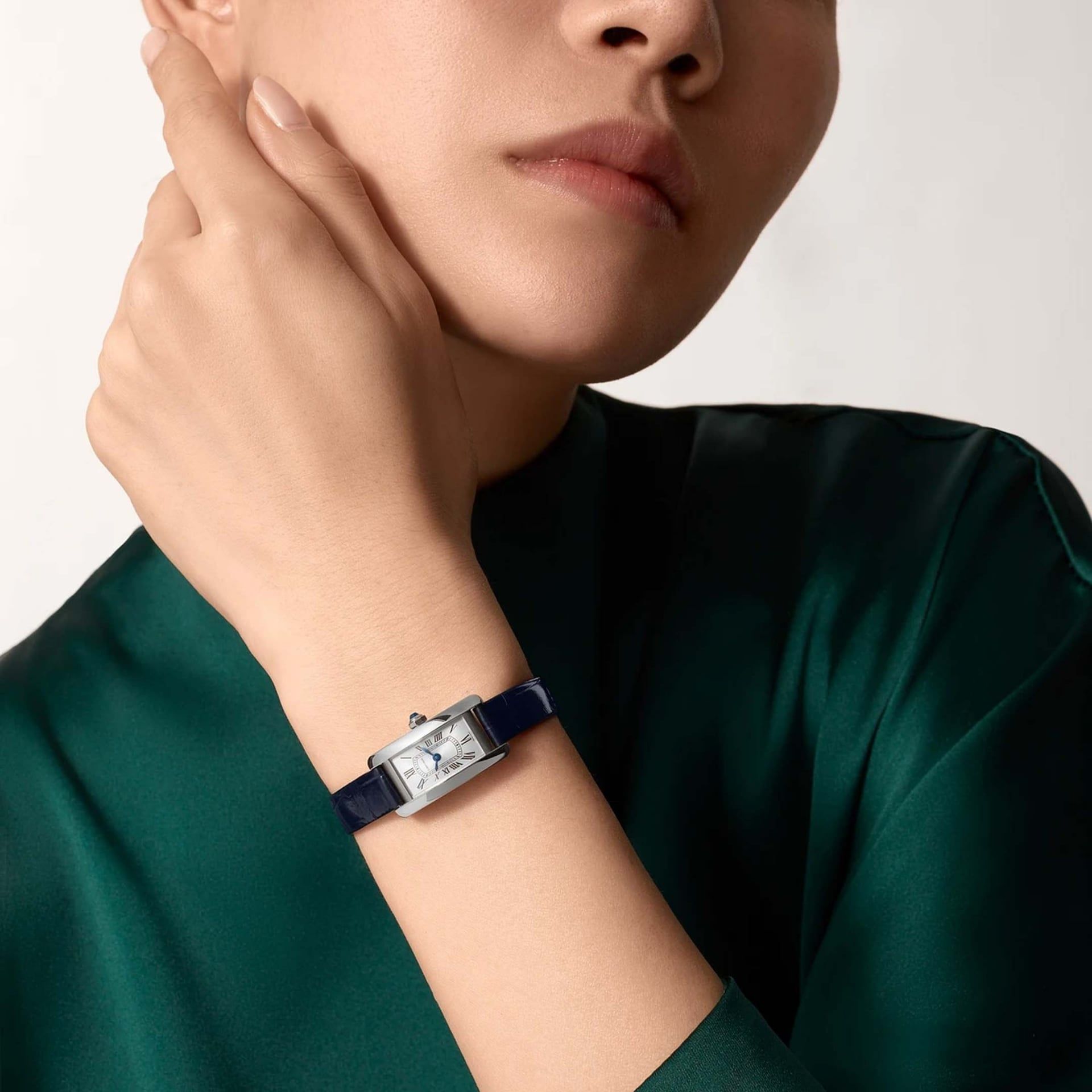 CARTIER Tank Américaine Modello Mini, Acciaio, Pelle 28 x 15.2 MM WSTA0116
