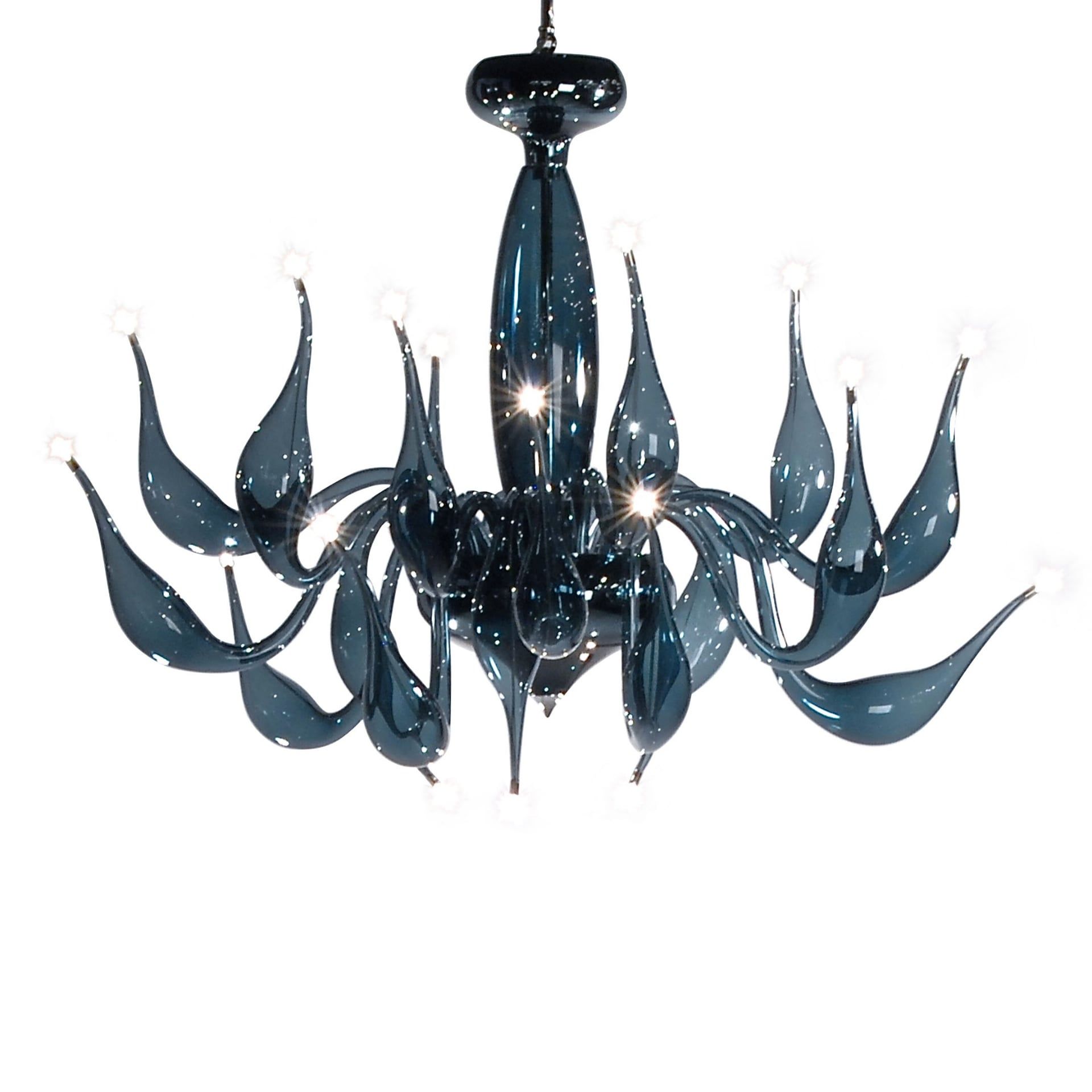 Fabio Fornasier Lampadario Moderno LU Murano Blu Acciaio H 70/90 CM - Ø 90/110 CM LU-20 BLUE STEEL