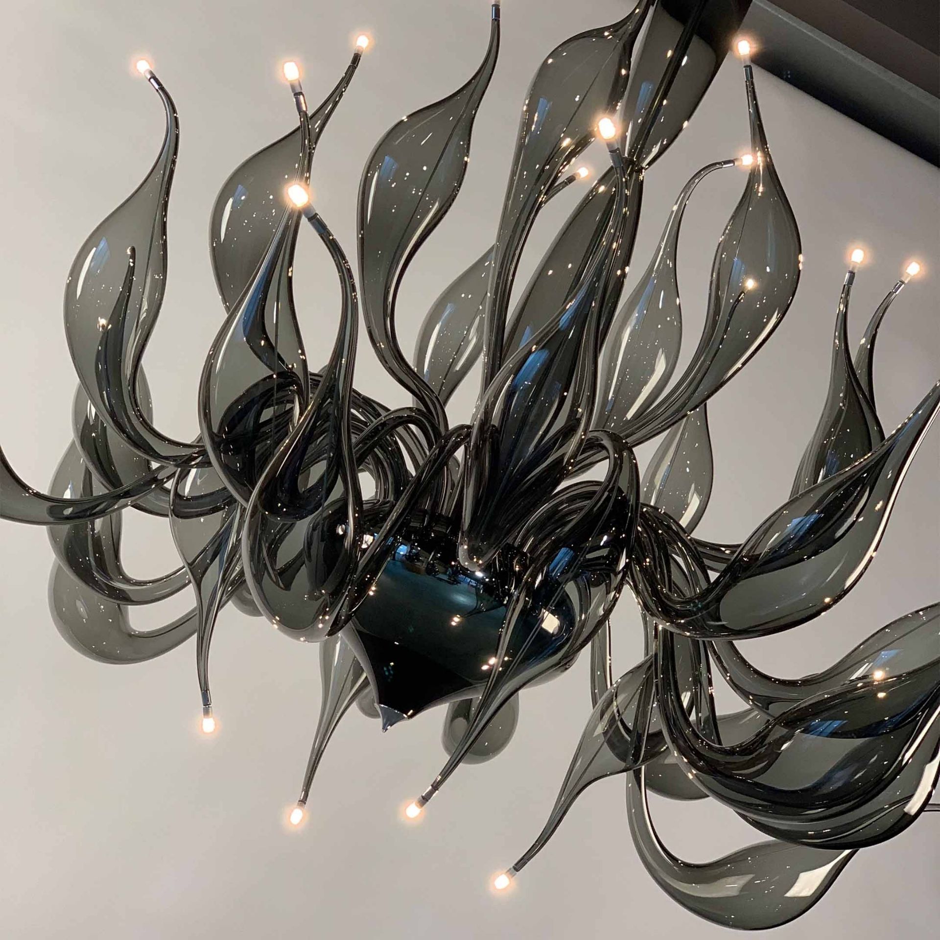 Fabio Fornasier Lampadario Moderno LU Murano Grigio H 120/150 CM - Ø 140/160 CM LU-15 GREY