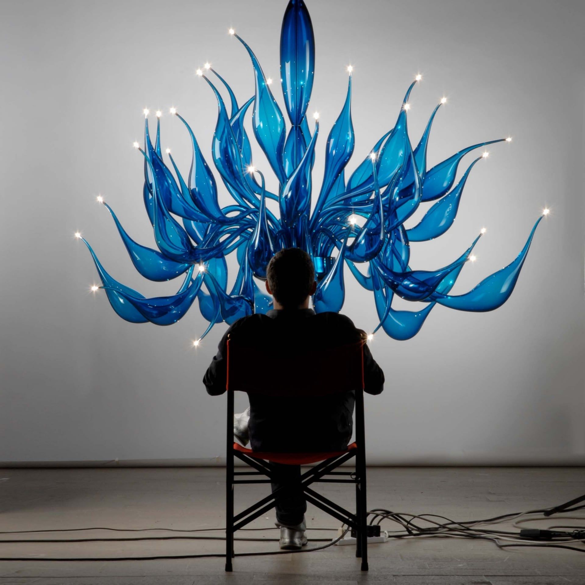 Fabio Fornasier Lampadario Moderno LU Murano Turchese H 120/140 CM - Ø 130/140 CM LU-14 TURQUOISE