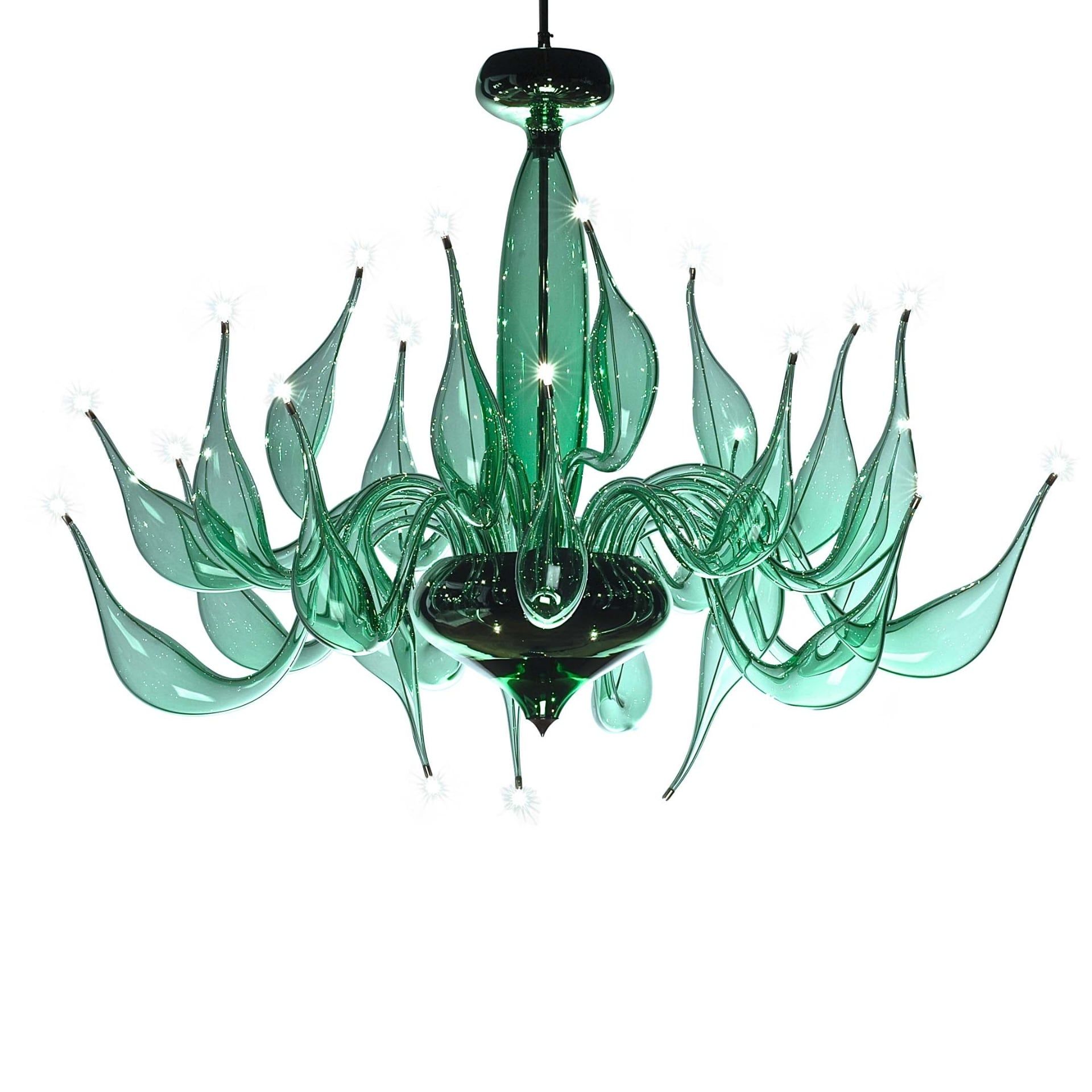 Fabio Fornasier Lampadario Moderno LU Murano Verde Chiaro H 120/140 CM - Ø 130/140 CM LU-8 LIGHT GREEN