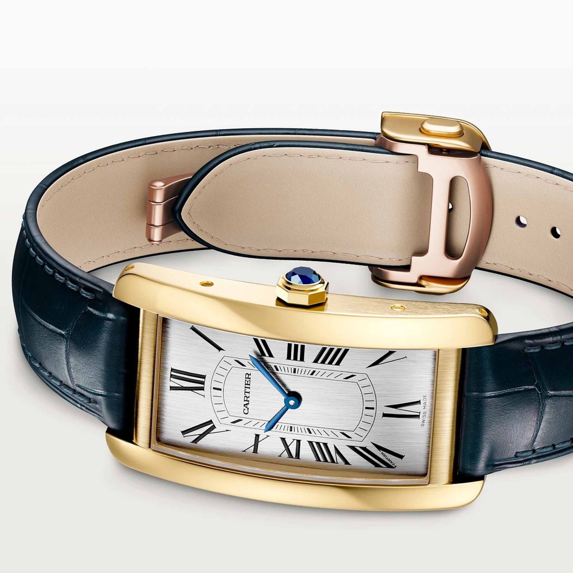 CARTIER Tank Américaine Modello Grande, Oro Giallo, Pelle 44.4 X 24.4 MM WGTA0300