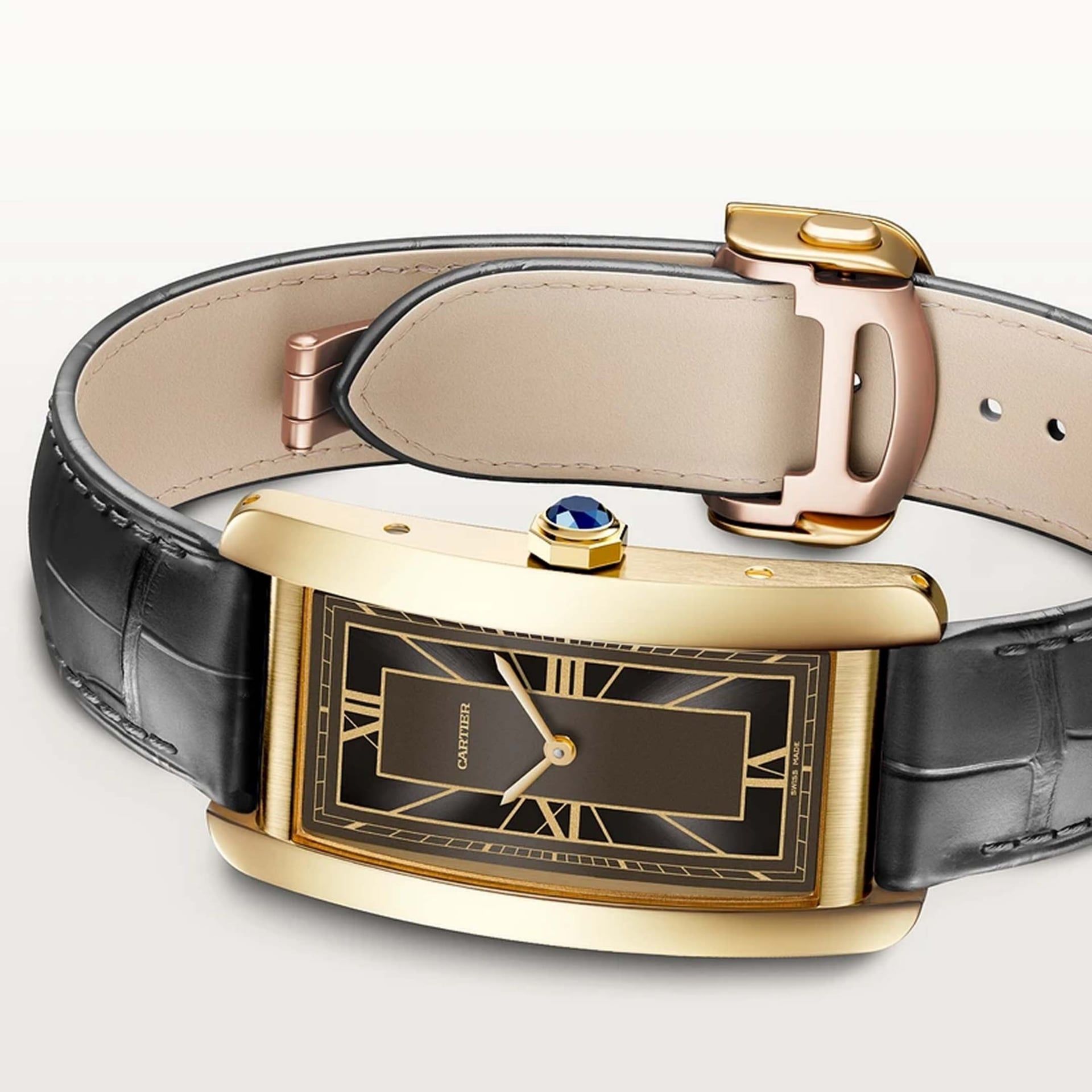 CARTIER Tank Américaine Modello Grande, Oro Giallo, Pelle 44.4 X 24.4 MM WGTA0295
