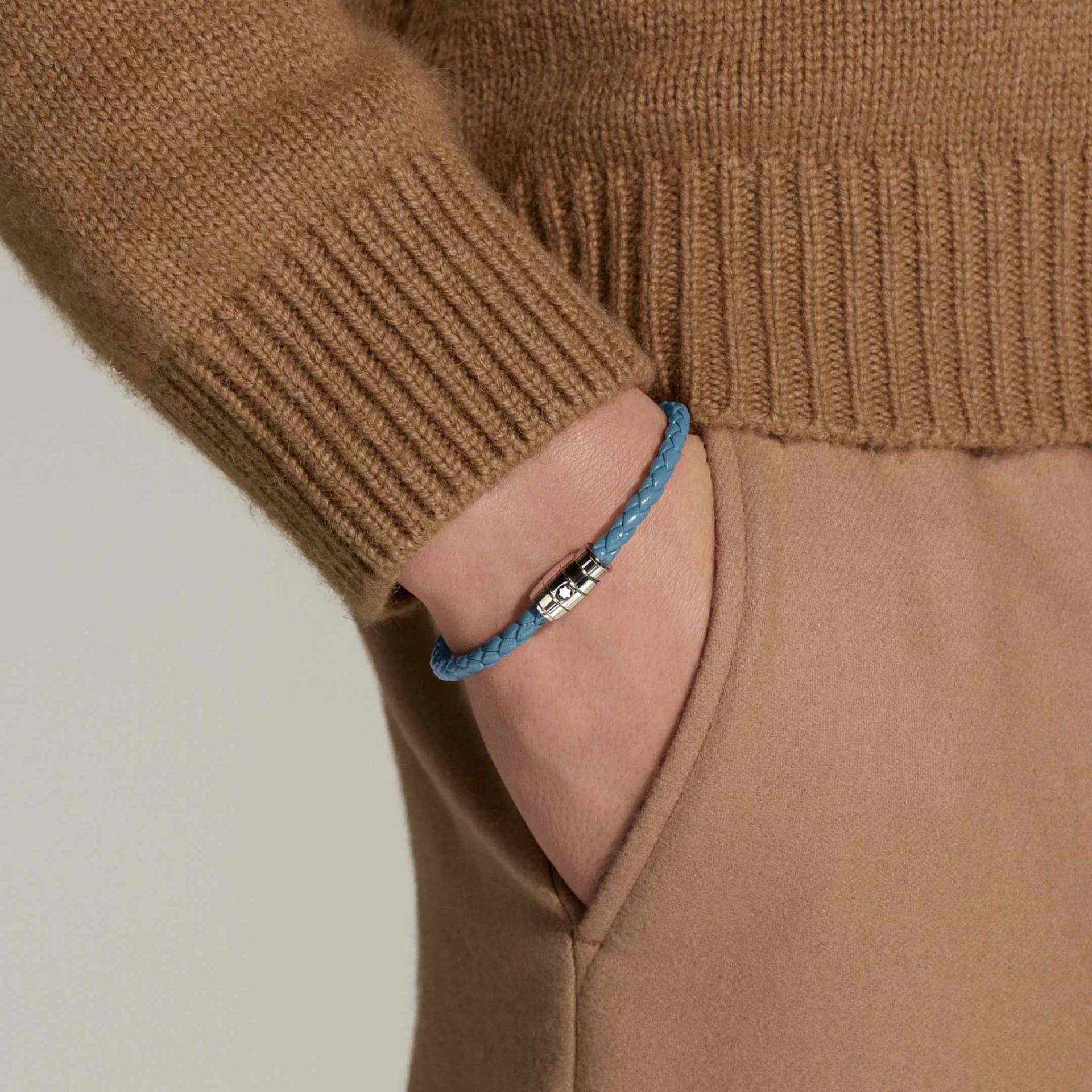 MONTBLANC Bracciale in Acciaio a 3 Anelli Meisterstück in Pelle Blu Fumé  13429360
