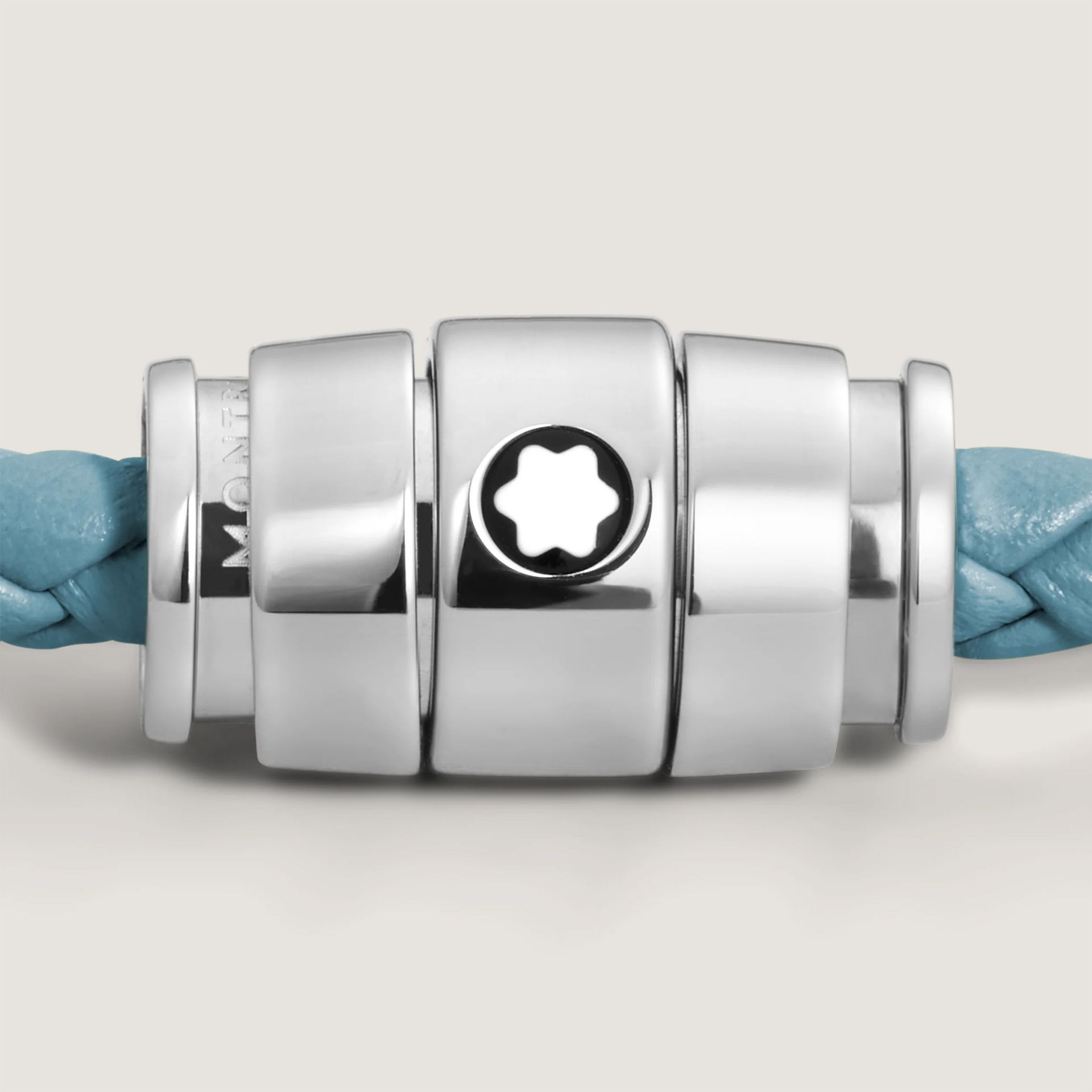 MONTBLANC Bracciale in Acciaio a 3 Anelli Meisterstück in Pelle Blu Fumé  13429360