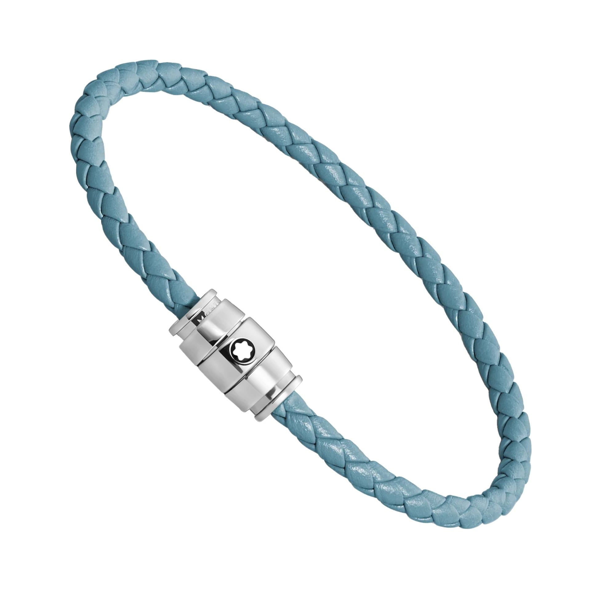 MONTBLANC Bracciale in Acciaio a 3 Anelli Meisterstück in Pelle Blu Fumé  13429360