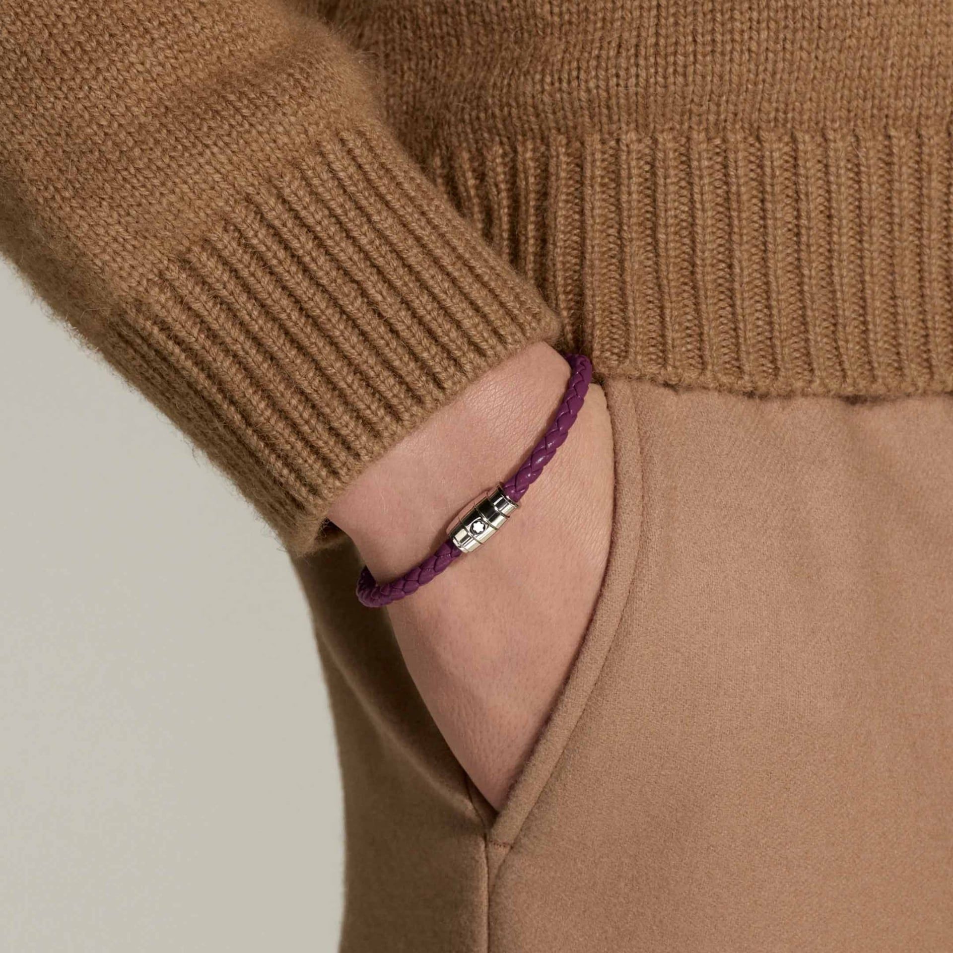 MONTBLANC Bracciale in Acciaio a 3 Anelli Meisterstück in Pelle Cassis  13431360