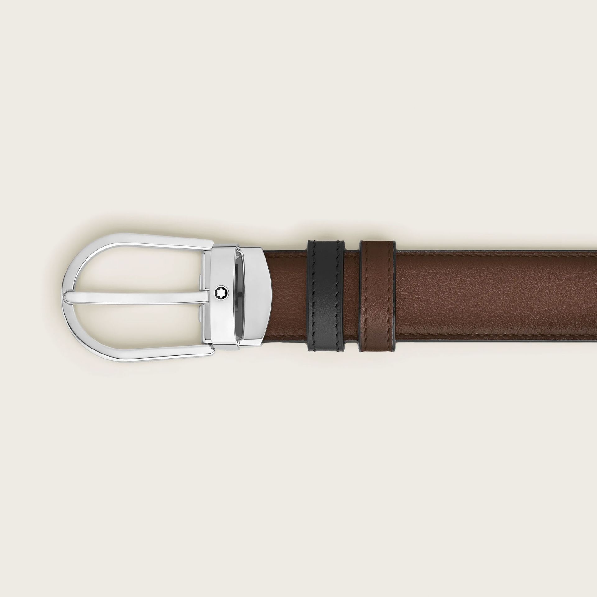 MONTBLANC Cintura Reversibile 30 Mm in Pelle Marrone/Nera con Fibbia a Ferro di Cavallo  220025