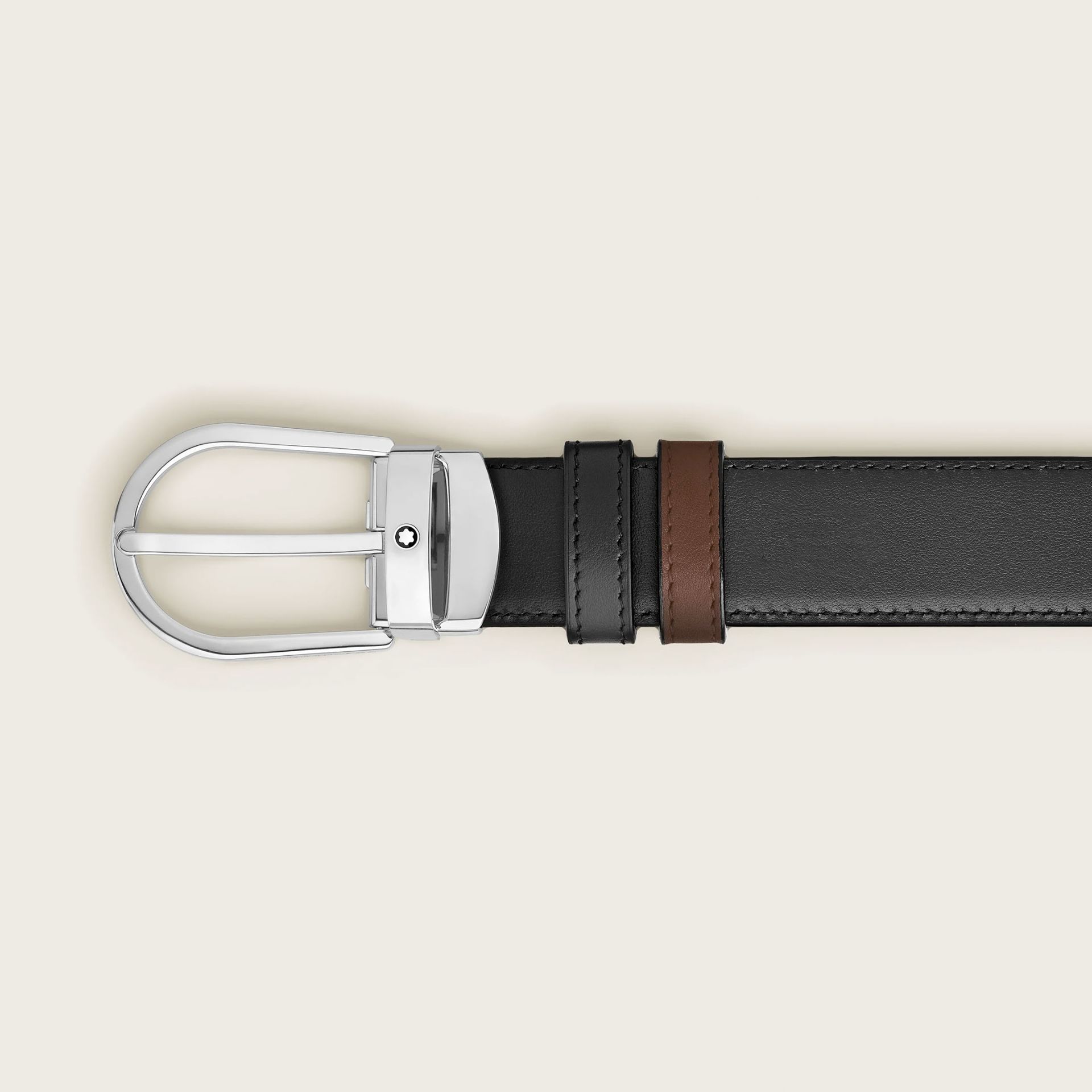 MONTBLANC Cintura Reversibile 30 Mm in Pelle Marrone/Nera con Fibbia a Ferro di Cavallo  220025