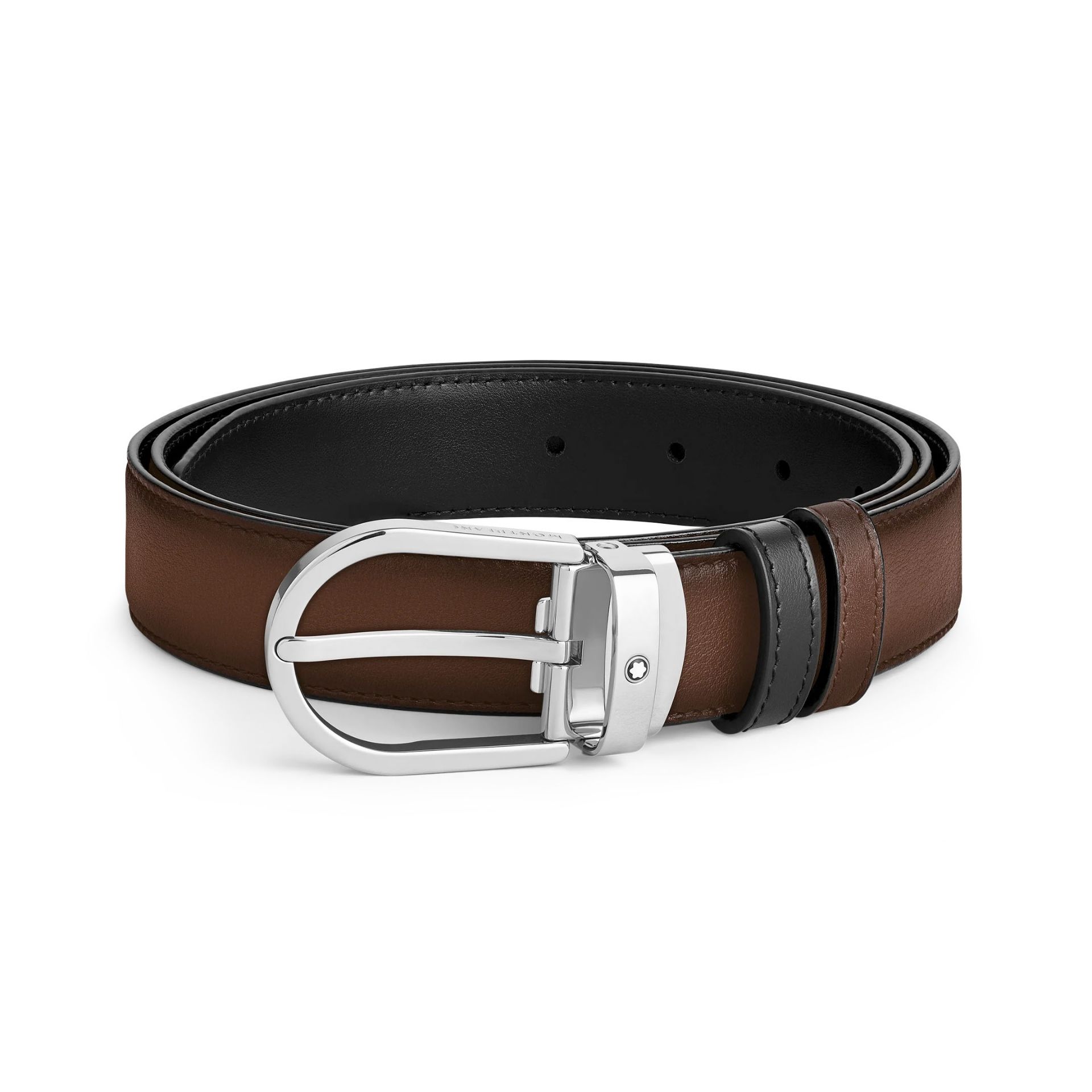 MONTBLANC Cintura Reversibile 30 Mm in Pelle Marrone/Nera con Fibbia a Ferro di Cavallo  220025