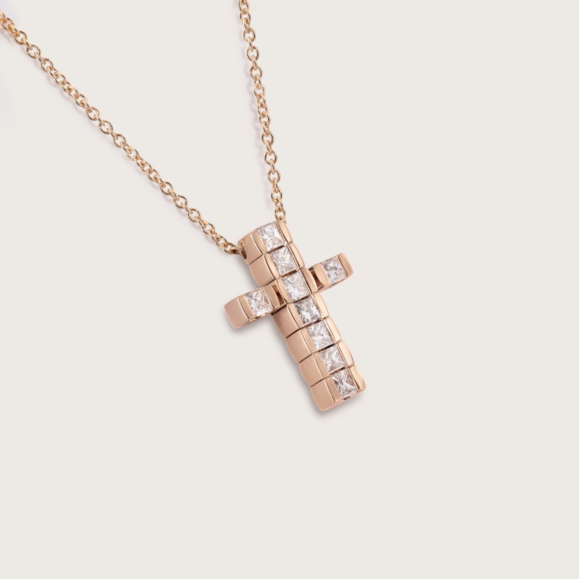 ASTRUA Ciondolo Petali Croce, Oro Rosa, Diamanti  PE95DP.2