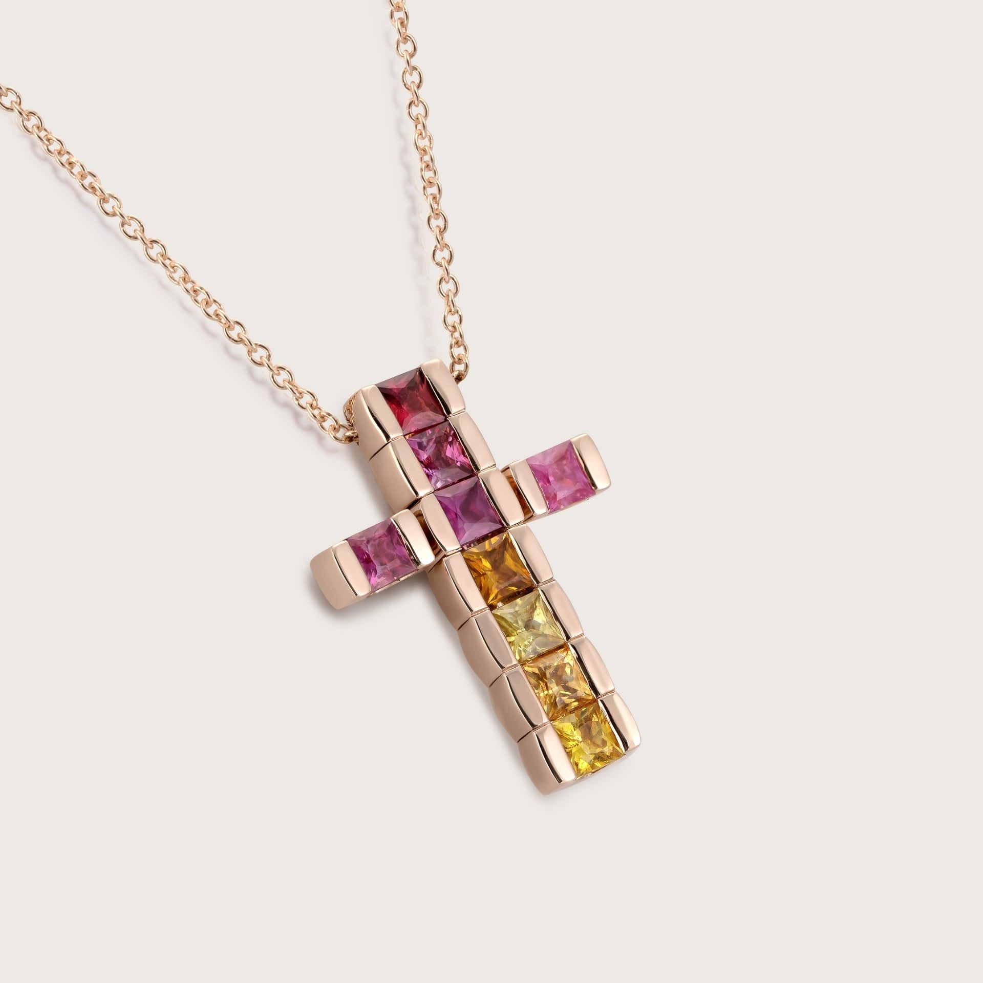 ASTRUA Ciondolo Petali Croce, Oro Rosa, Zaffiri  PE9513P.3